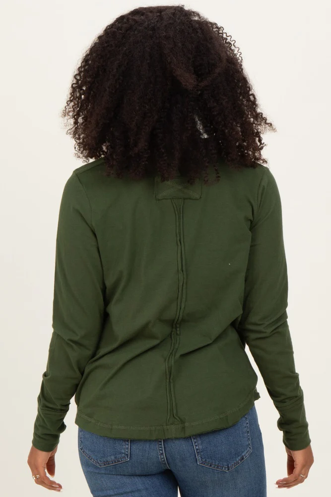 Army Olive Long Sleeve Exposed Seam Top - Image 4