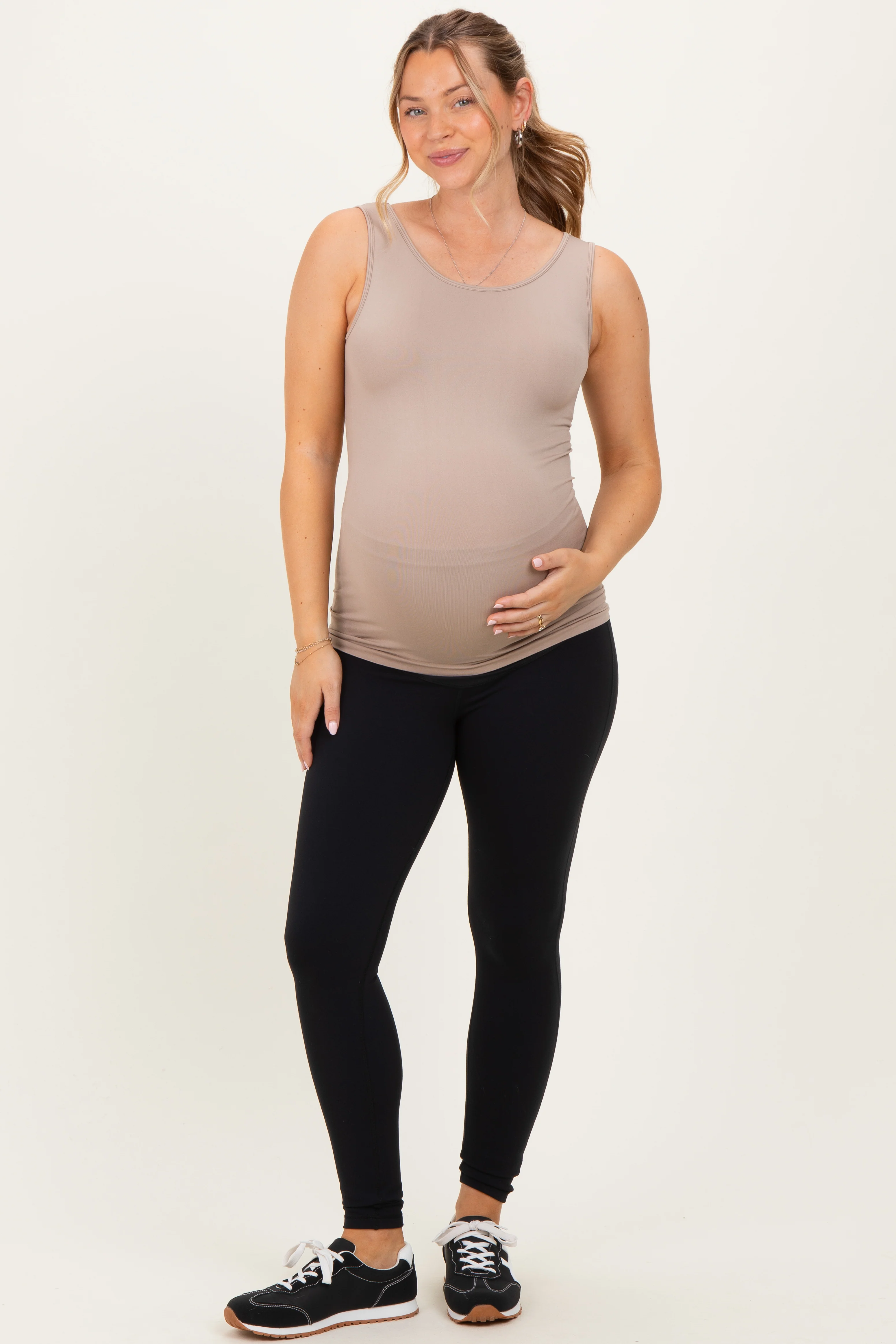 Ash Mocha Basic Seamless Maternity Tank - Image 3