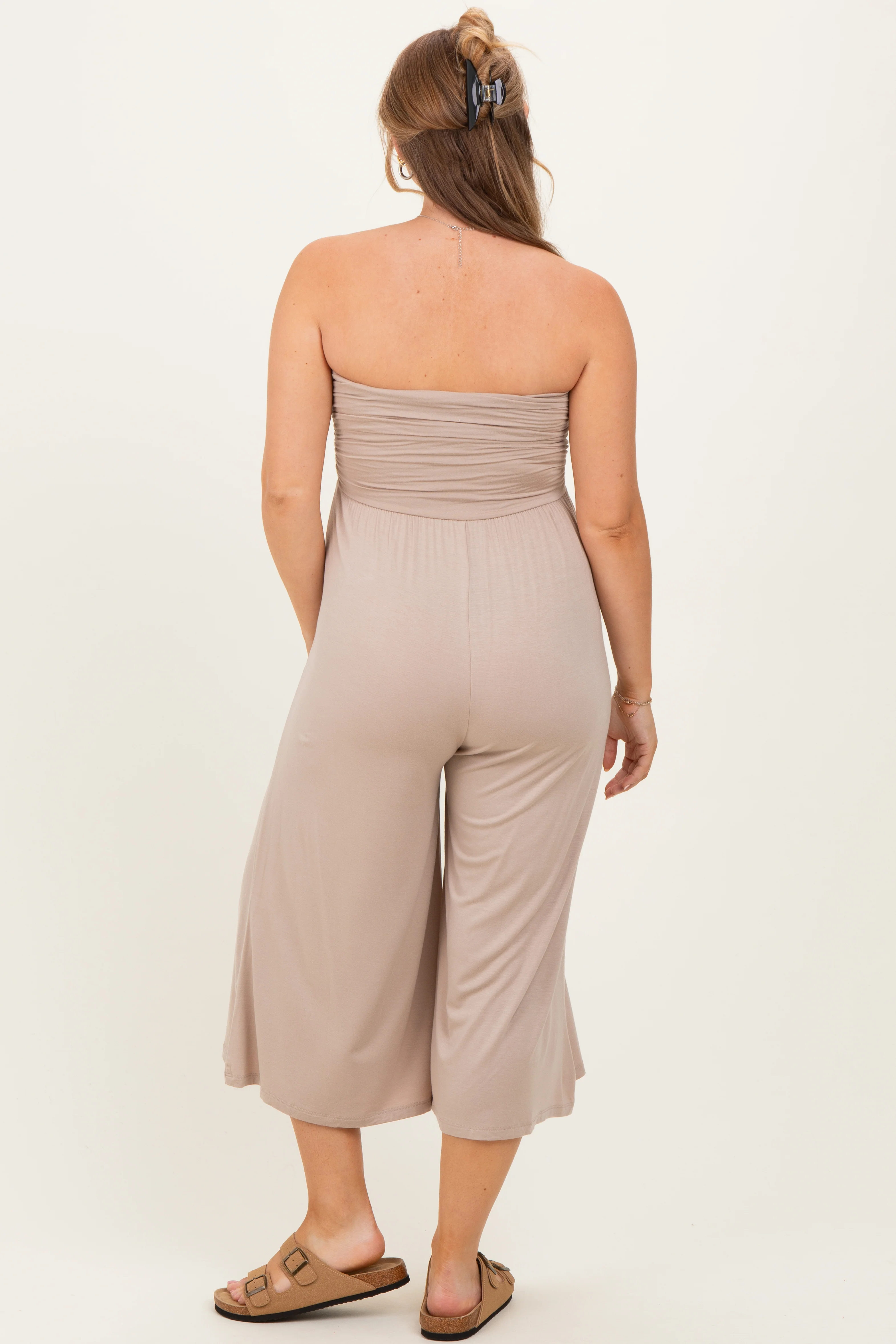 Ash Mocha Double Layered Strapless Tube Top Maternity Jumpsuit - Image 2