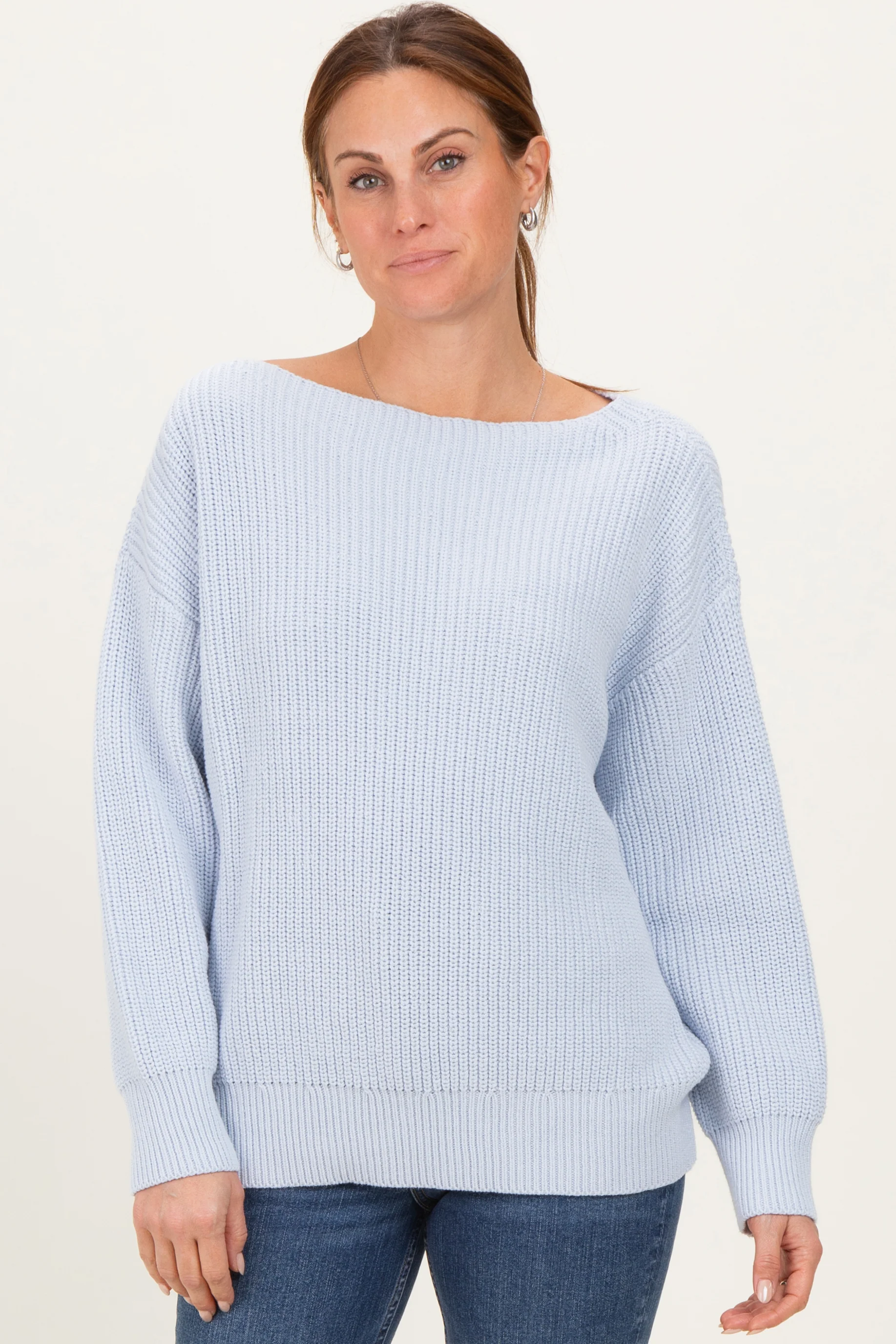 Baby Blue Chunky Knit Boat Neck Sweater - Image 2