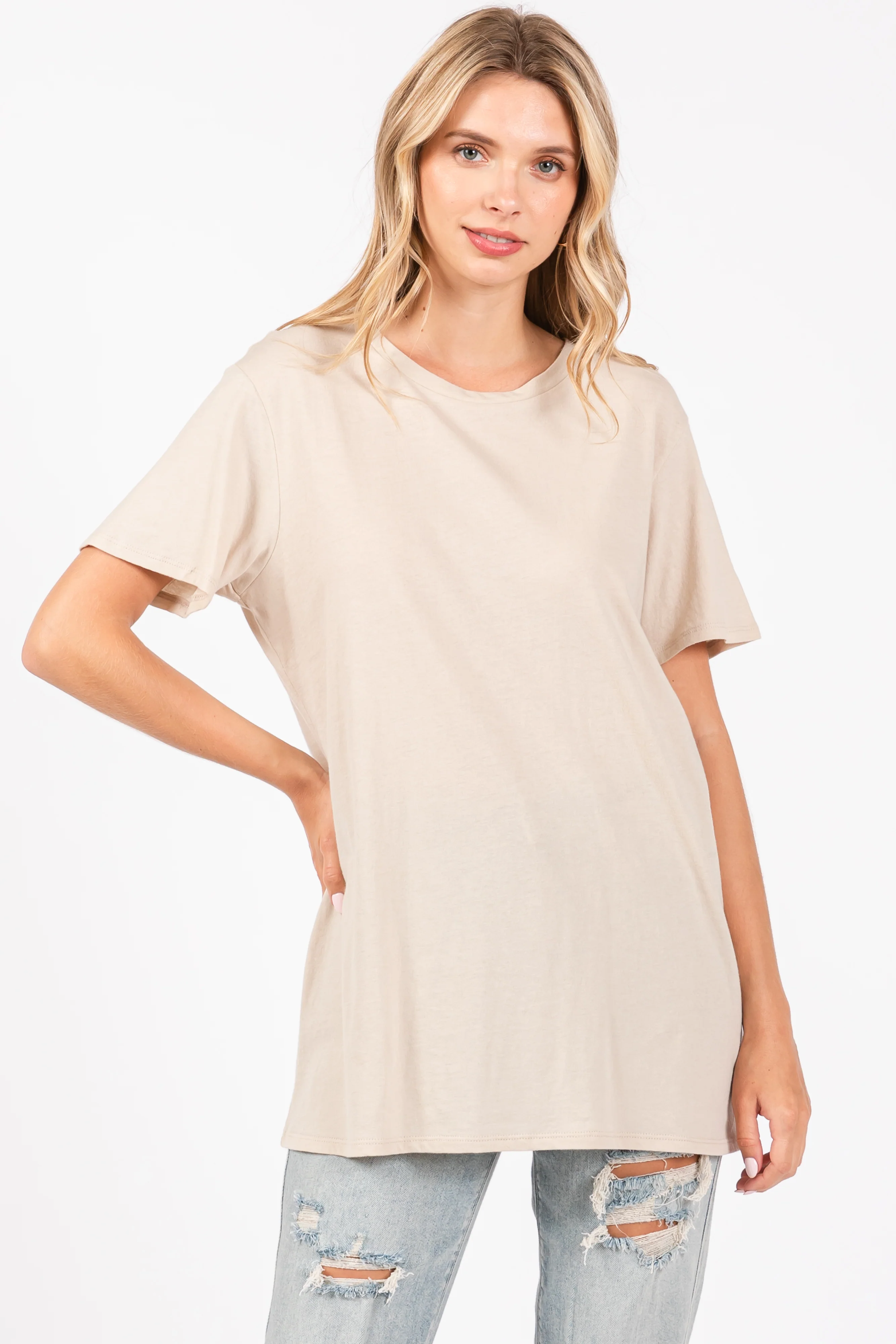 Beige Basic Maternity Tee - Image 4