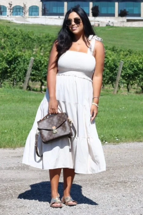 Beige Bow Strap Tiered Midi Dress - Image 6