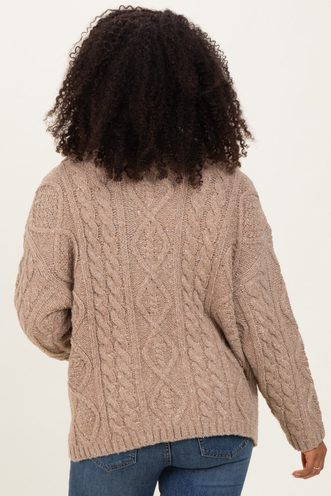 Beige Cable Knit Collared Button Up Cardigan - Image 4