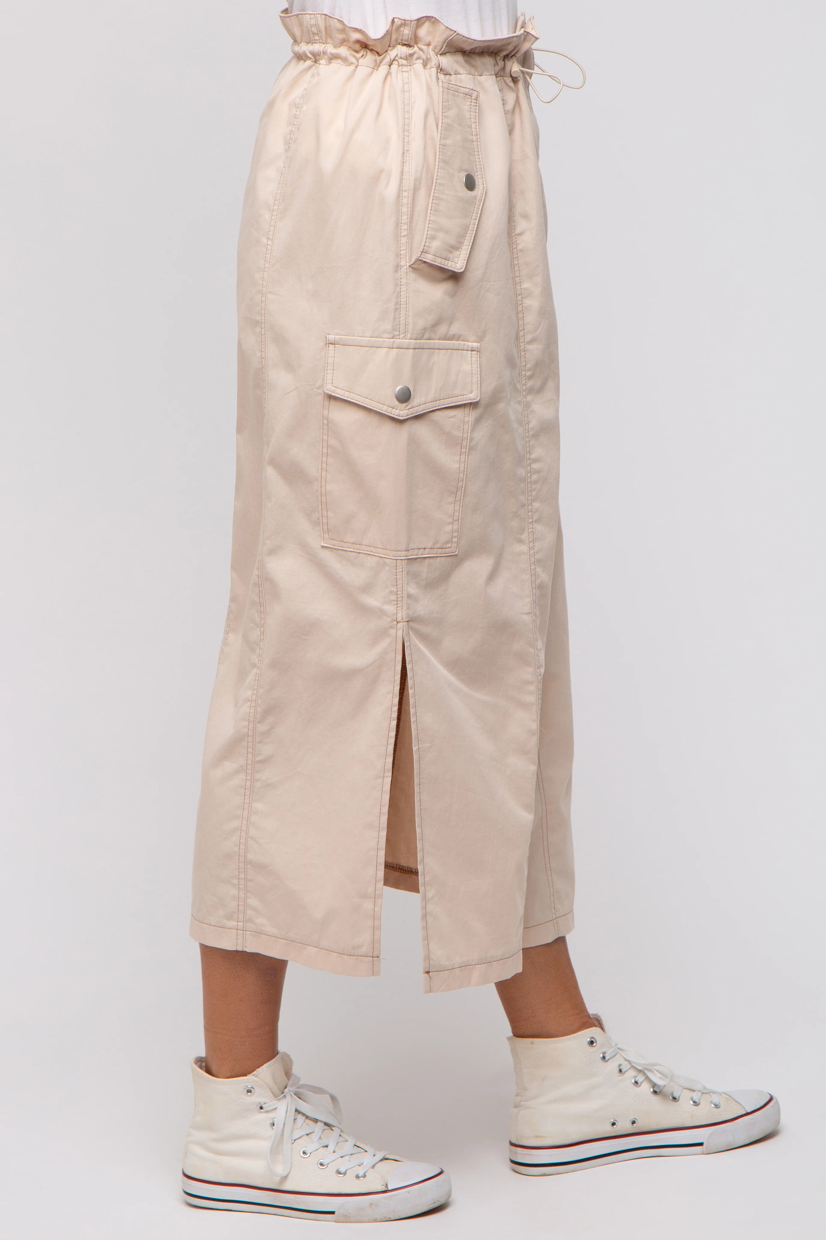 Beige Cargo Cinched Midi Skirt - Image 3