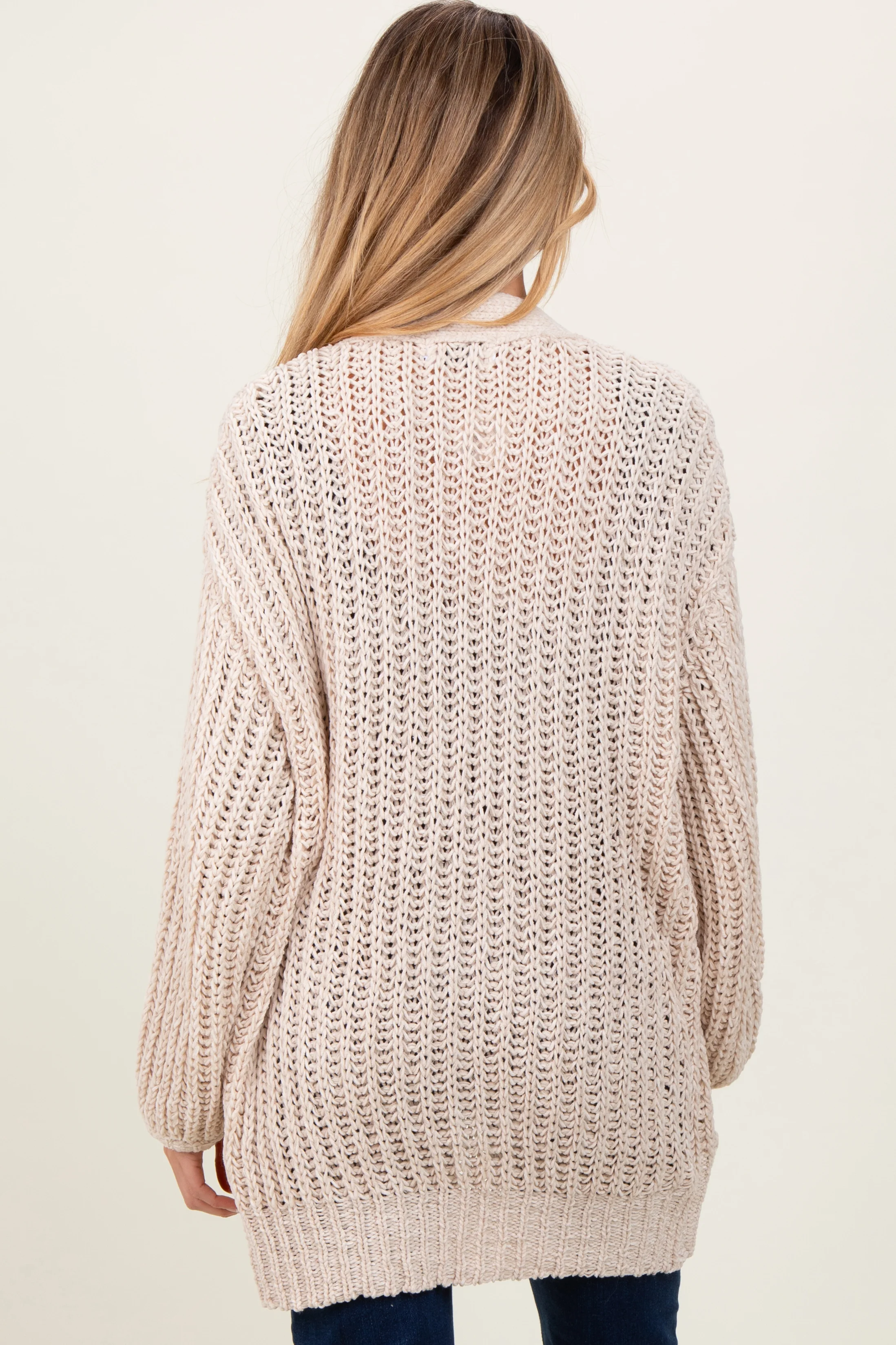 Beige Chunky Knit Oversized Maternity Pocket Cardigan - Image 4