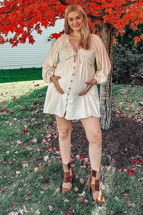 Beige Crochet Lace Button Front Maternity Dress - Image 22
