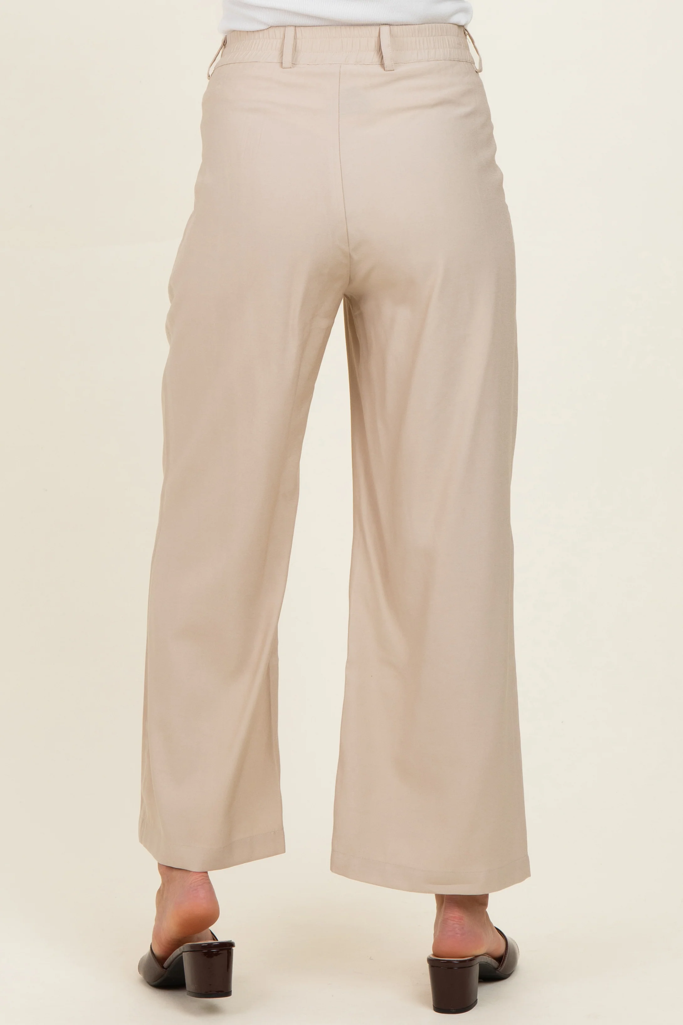 Beige Elastic Waistband Maternity Trousers - Image 5