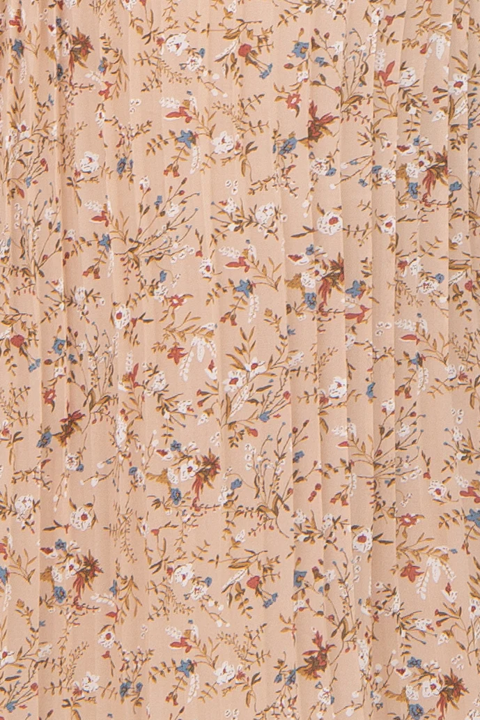 Beige Floral Pleated Chiffon Maternity Plus Midi Dress - Image 4