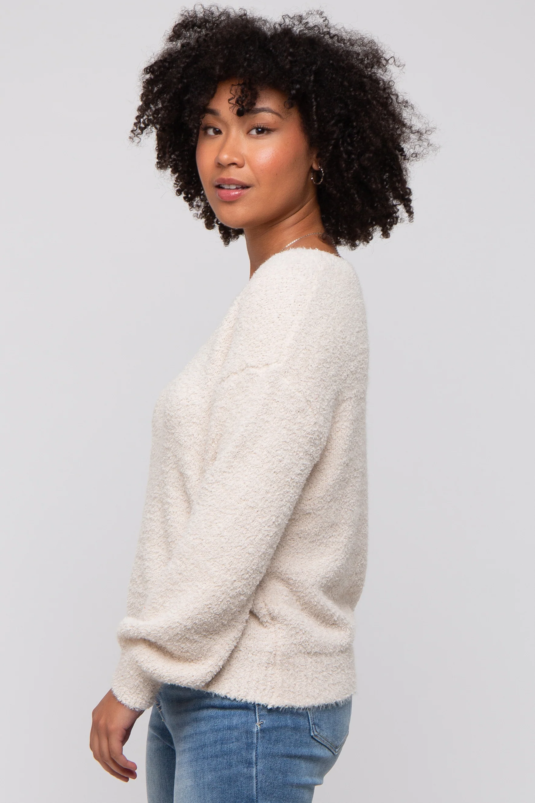 Beige Fuzzy Soft Knit Sweater - Image 2