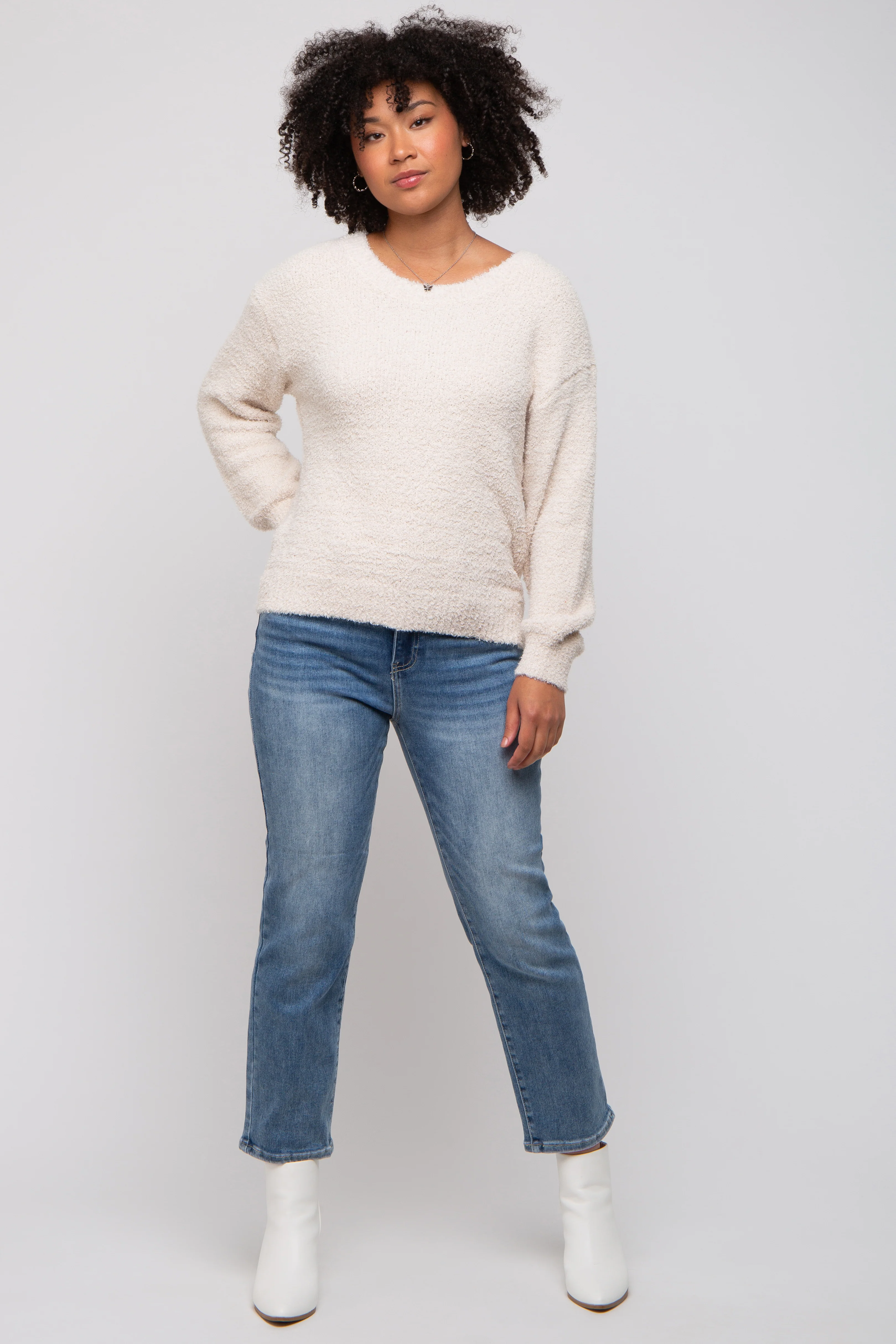 Beige Fuzzy Soft Knit Sweater - Image 5