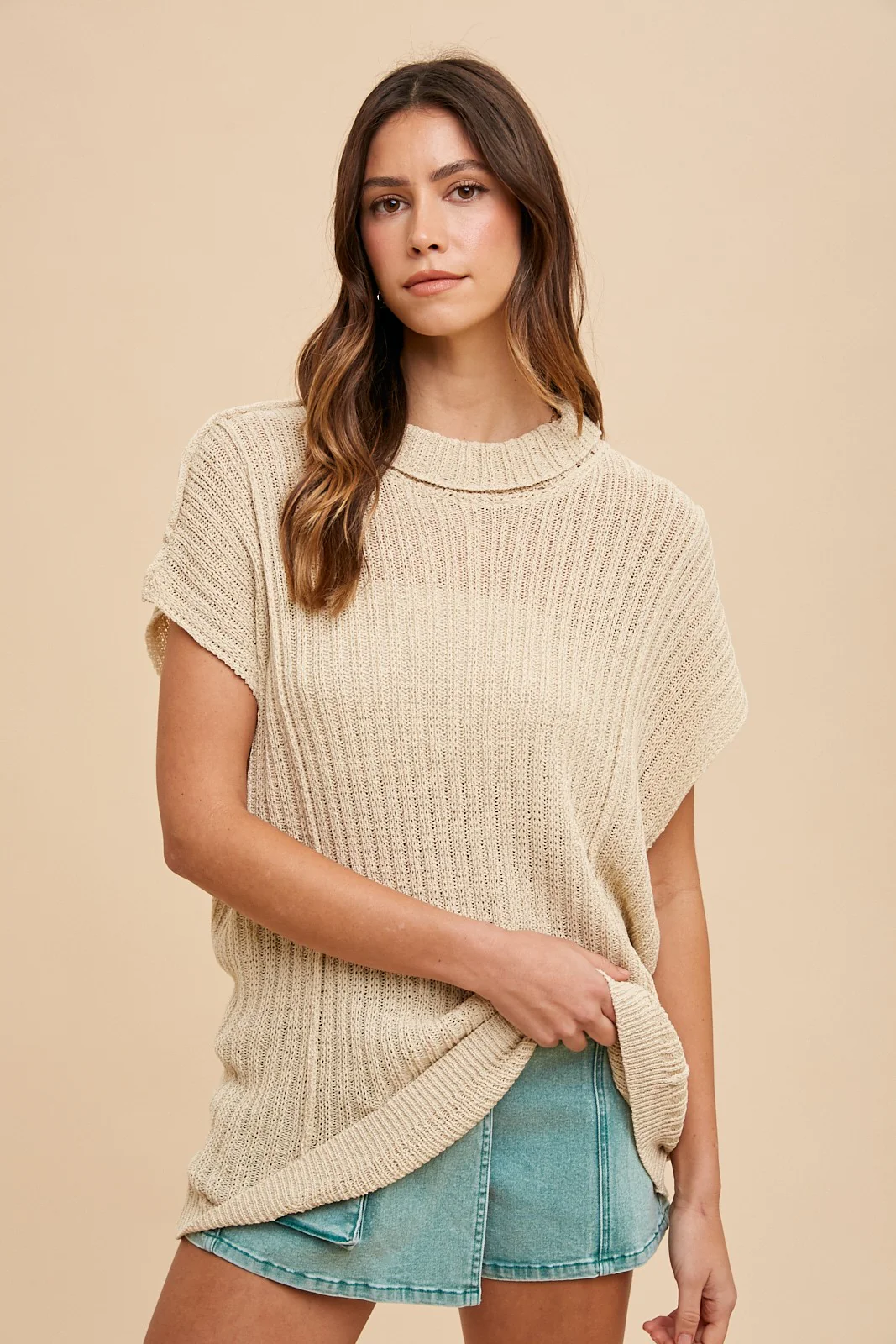 Beige Knit Maternity Tunic Sweater Top - Image 5