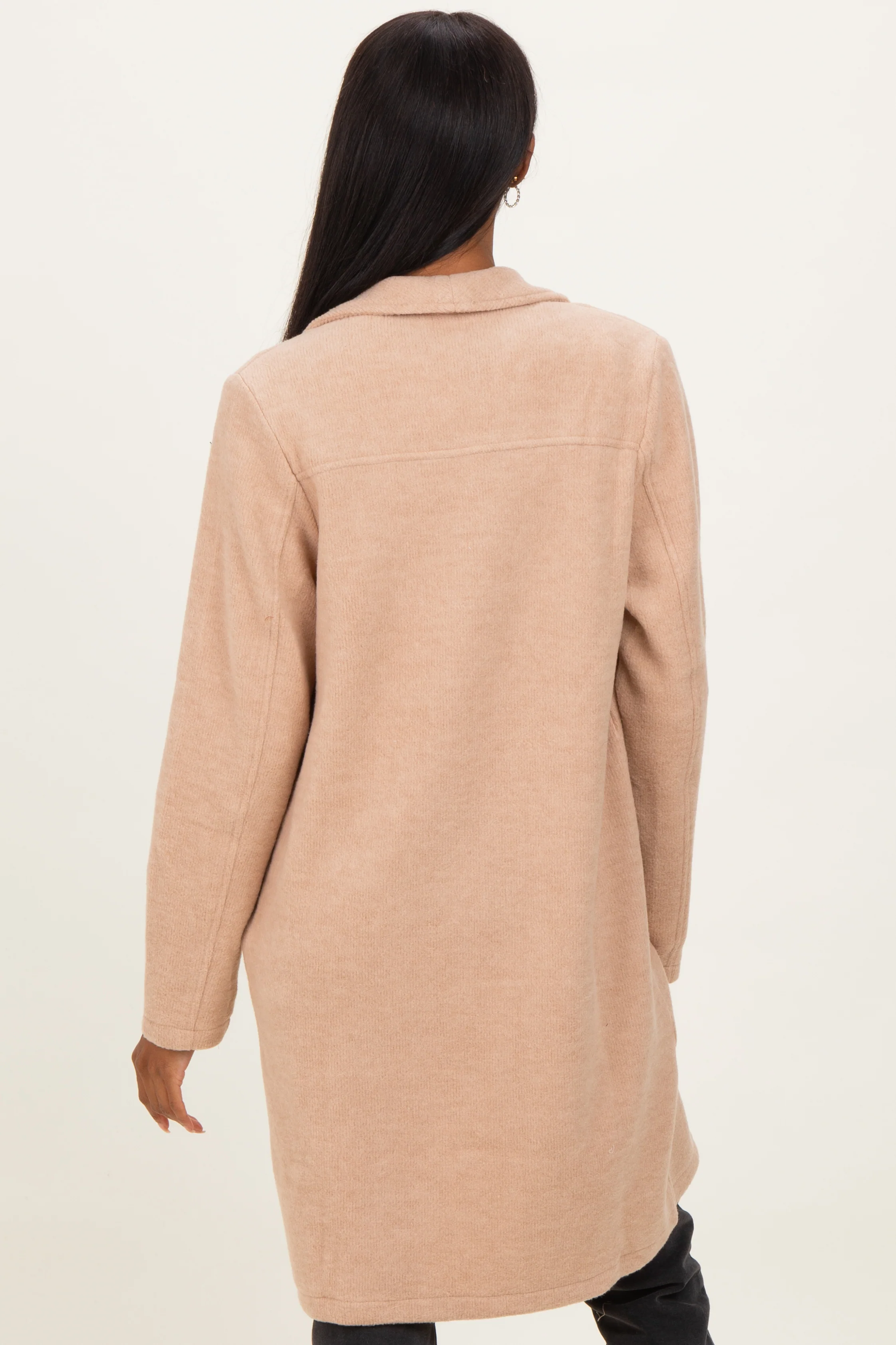 Beige Knit Relaxed Fit Coat Jacket - Image 3