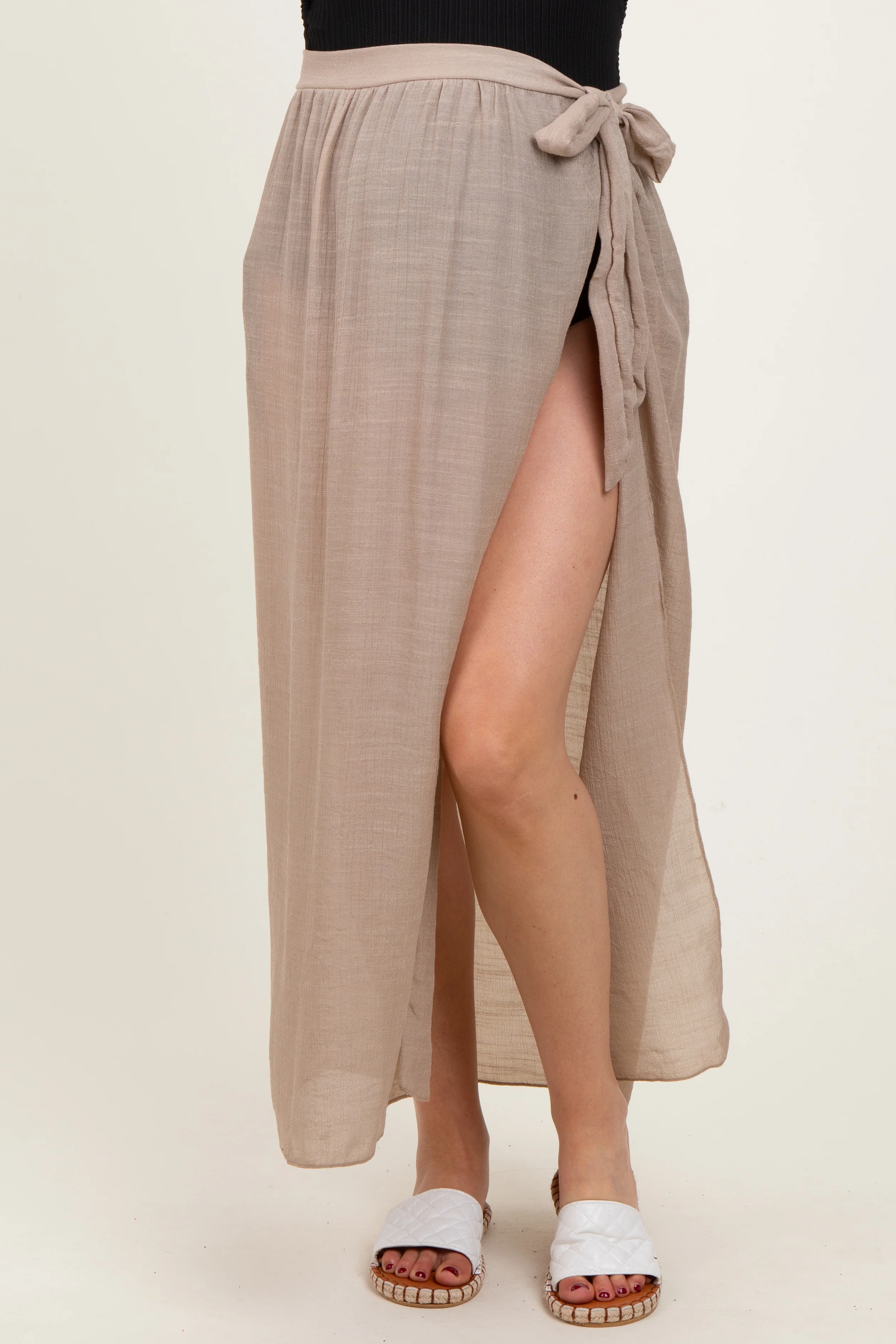 Beige Loose Beach Cover Up Maternity Skirt - Image 3