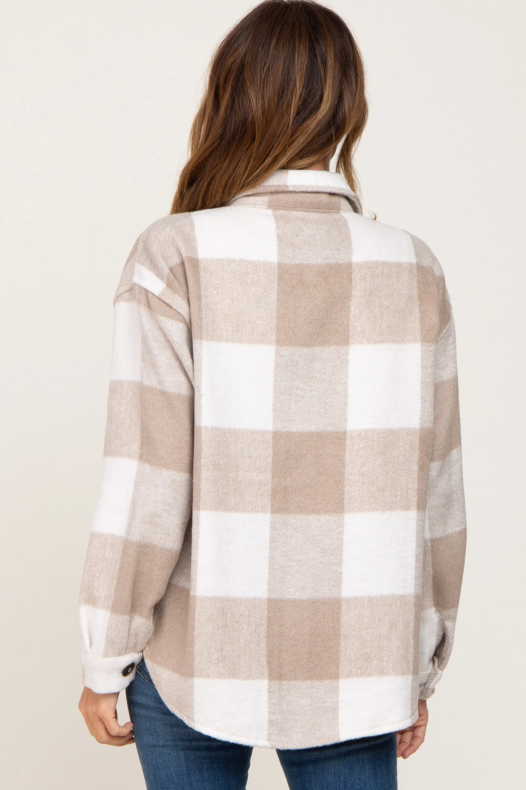 Beige Plaid Knit Shirt Jacket - Image 6