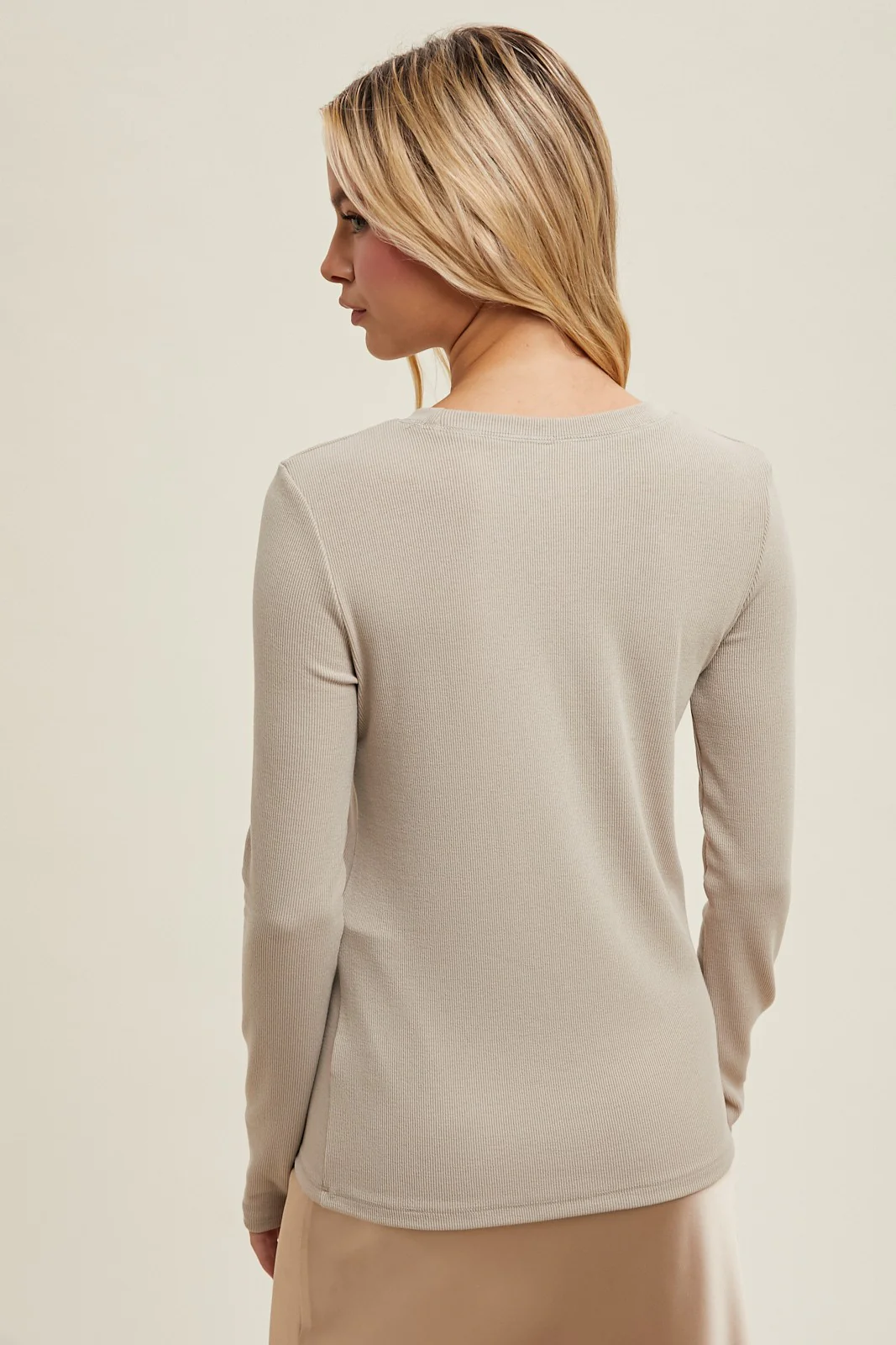 Beige Ribbed Long Sleeve Top - Image 3