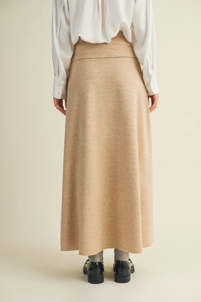 Beige Ribbed Maxi Skirt - Image 4