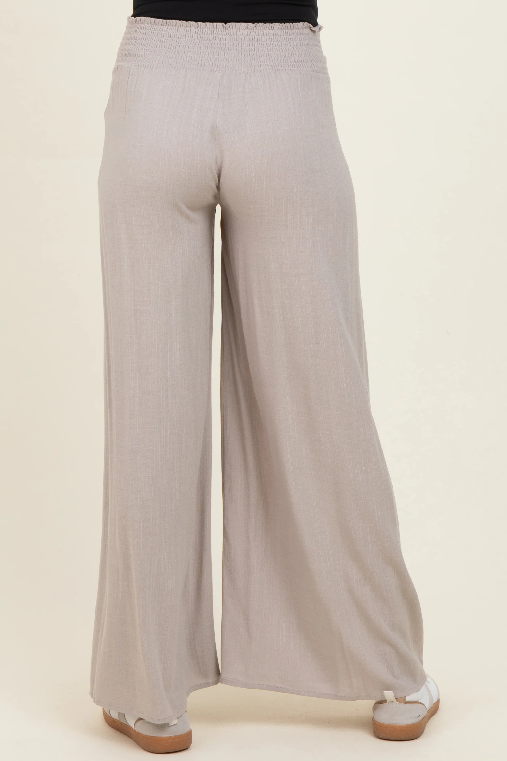 Beige Smocked Waistband Wide Leg Maternity Lounge Pants - Image 5