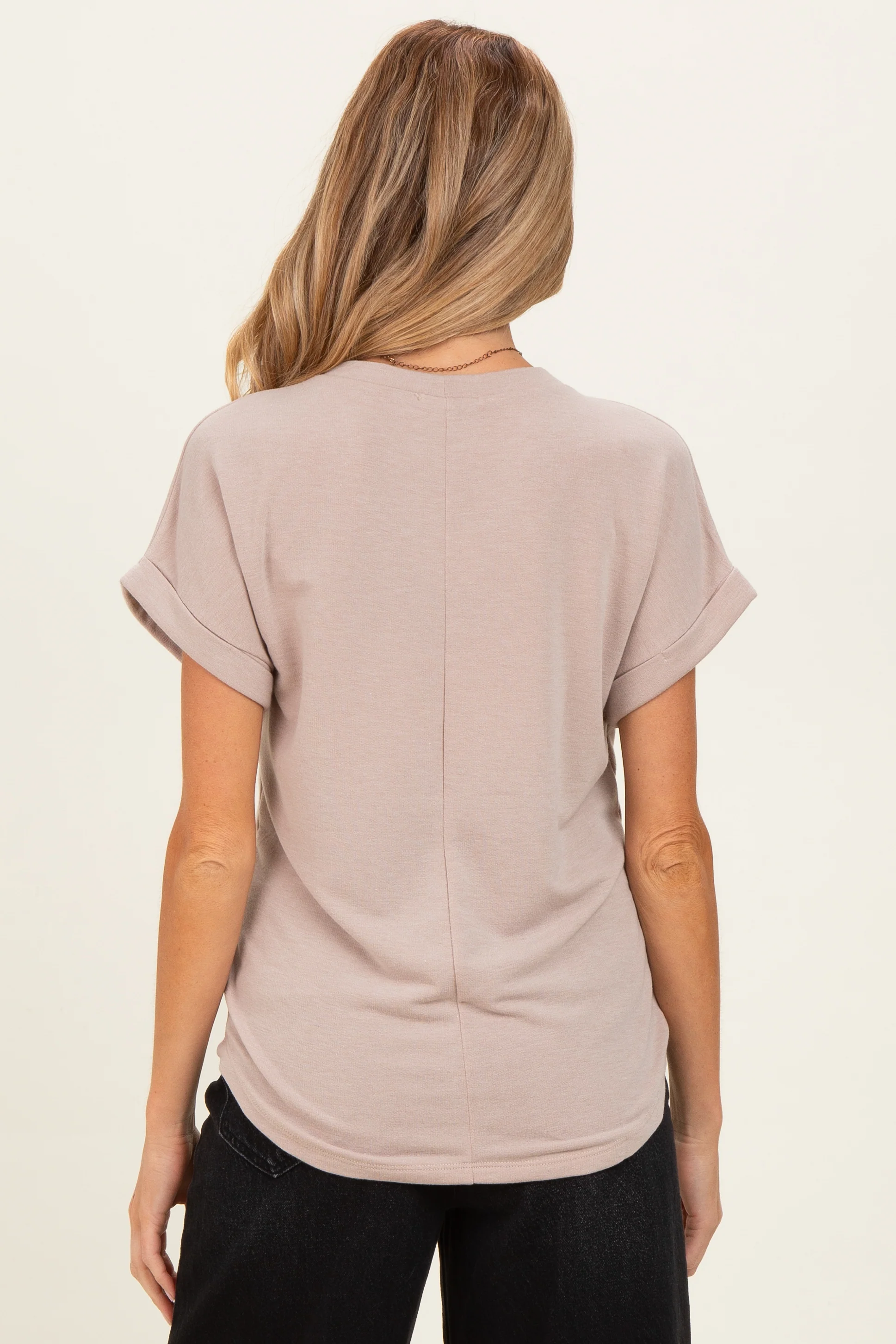 Beige Terry Knit Basic Maternity Top - Image 3