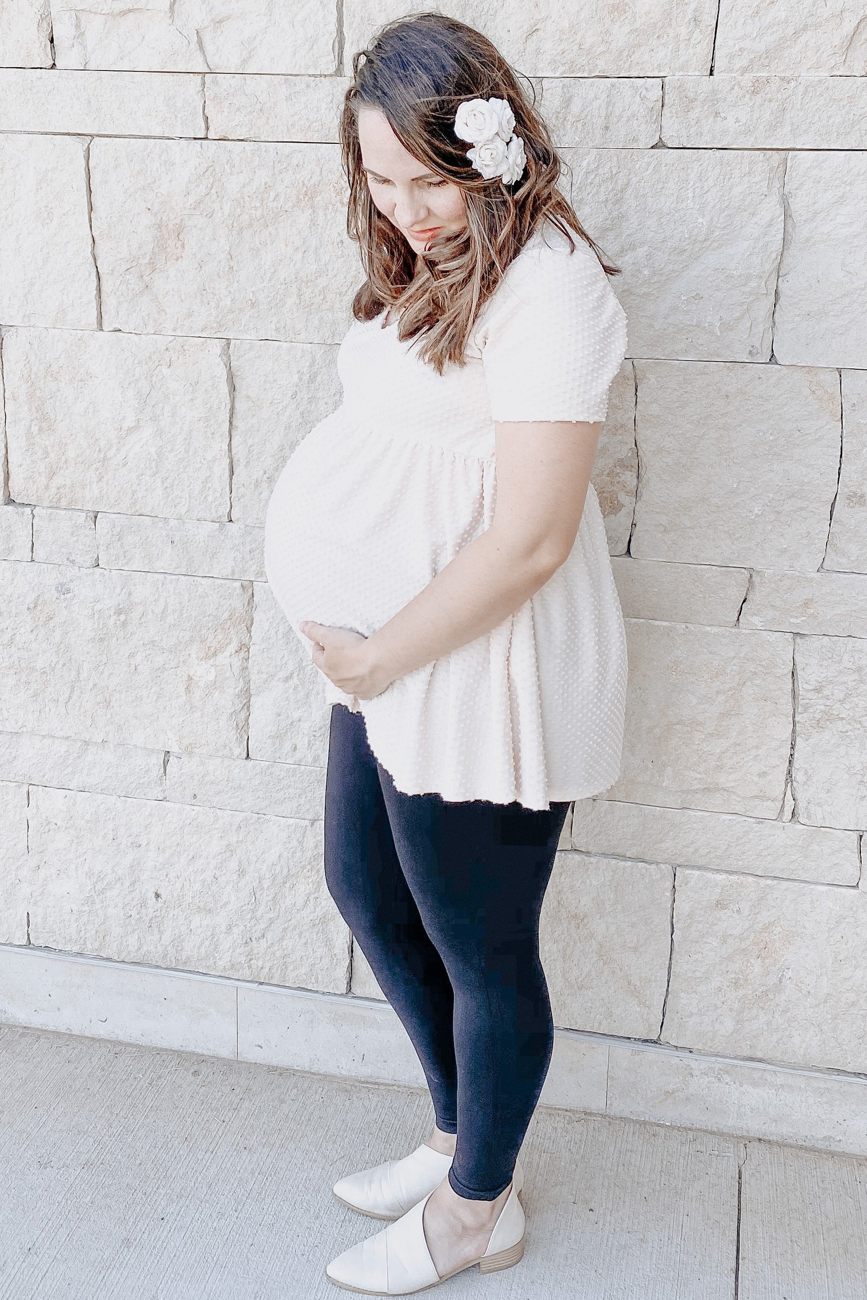 Beige Textured Babydoll Maternity Blouse - Image 4