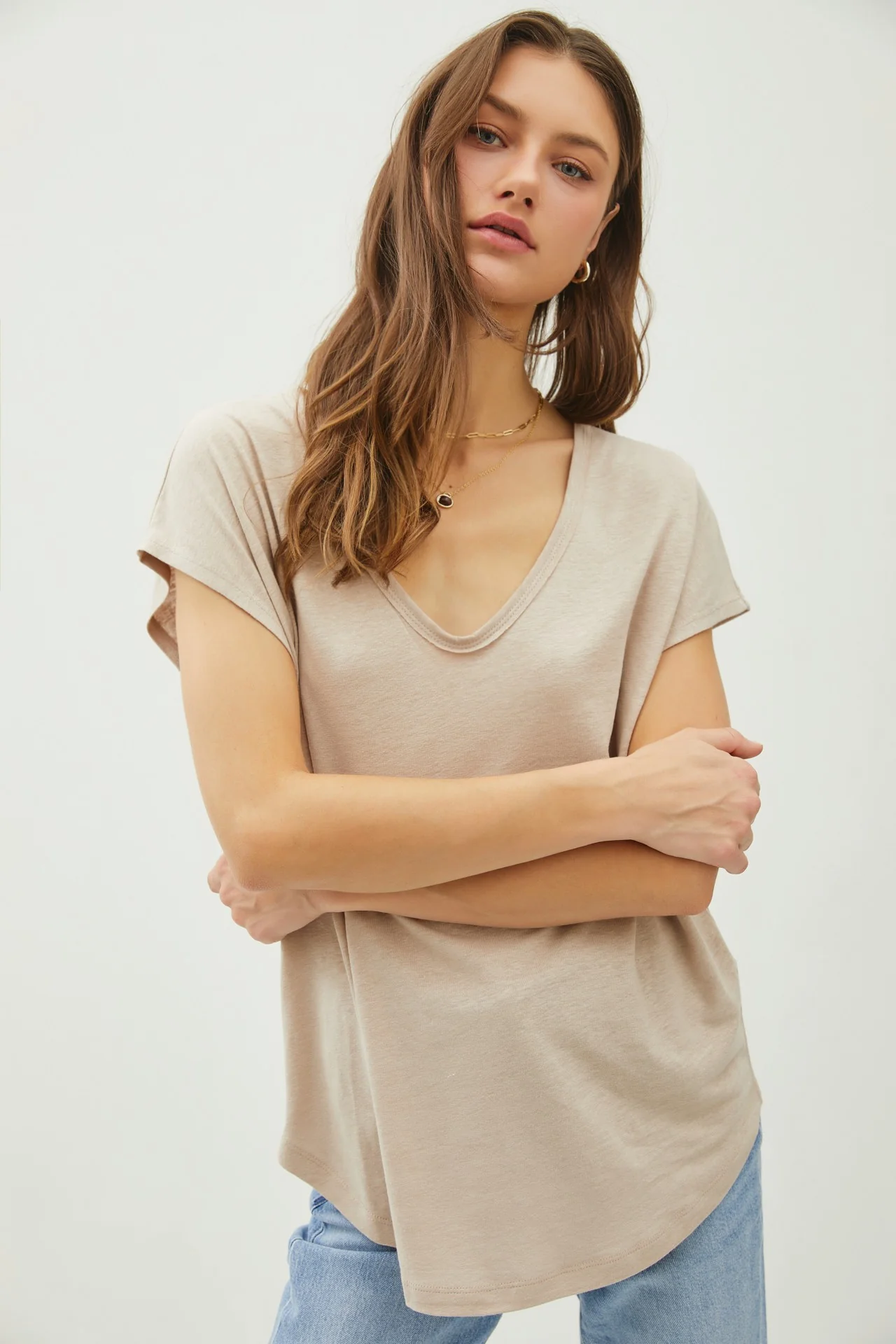 Beige V-Neck Maternity Top - Image 4