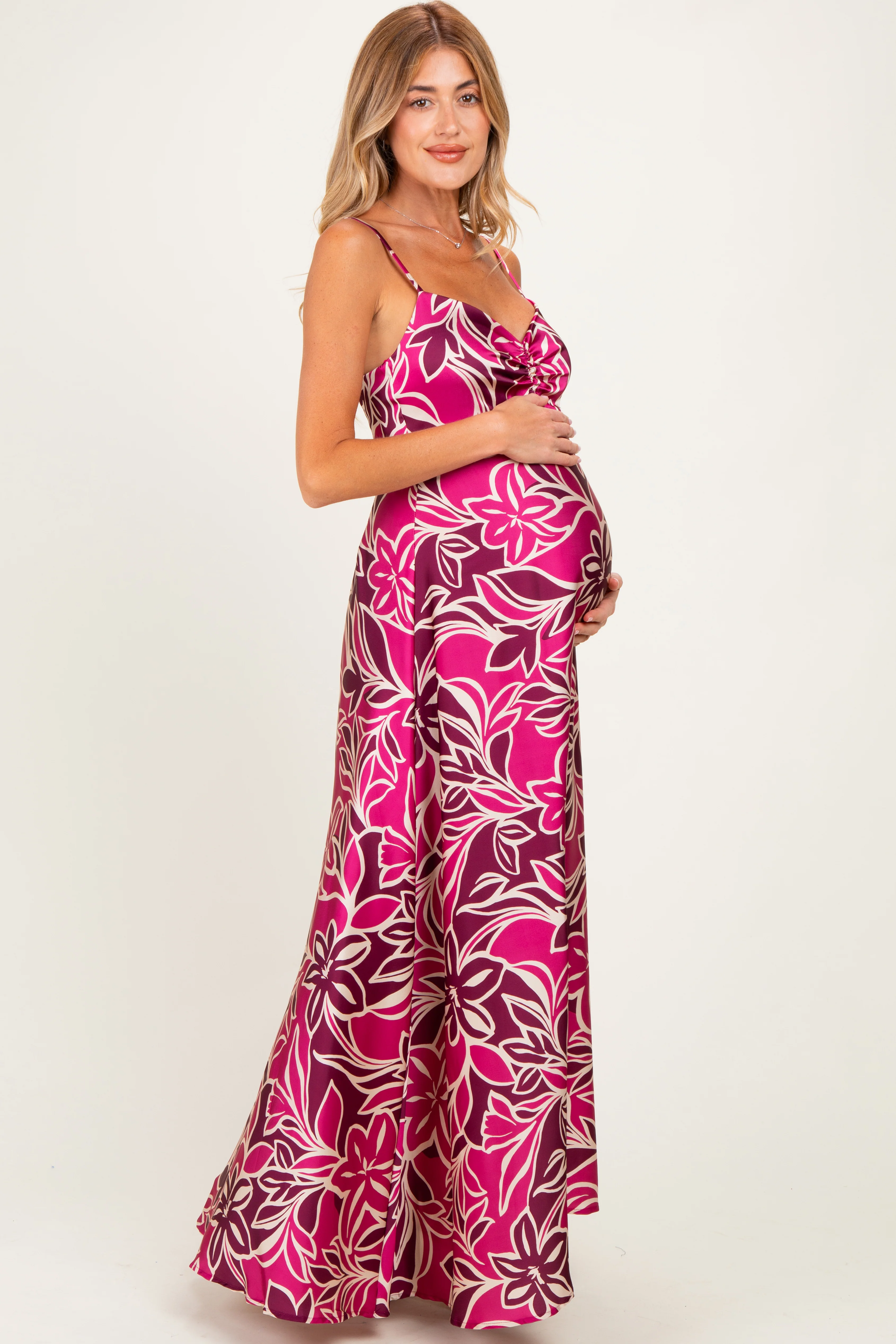 Berry Floral Sleeveless Maternity Maxi Dress - Image 3