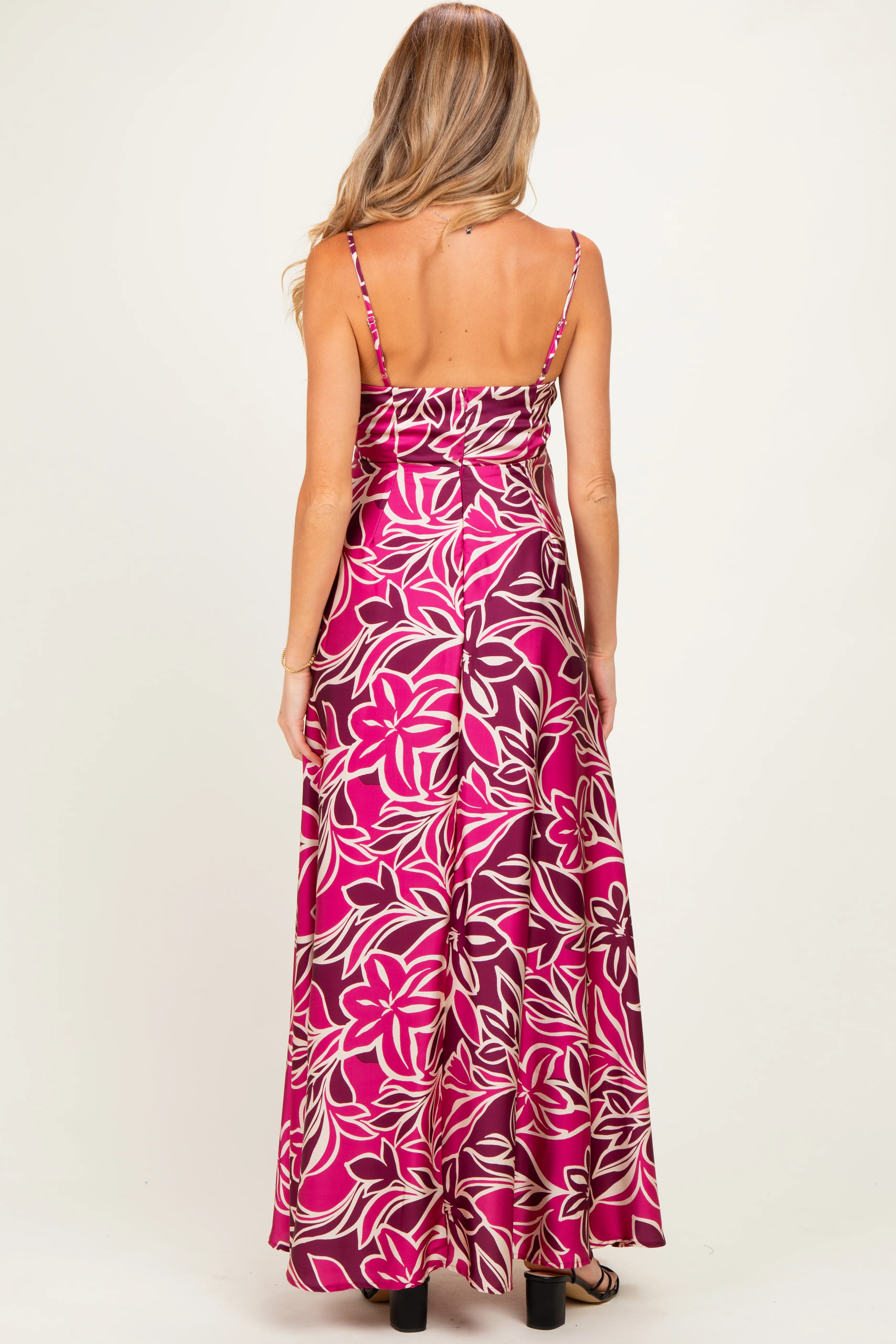 Berry Floral Sleeveless Maternity Maxi Dress - Image 4