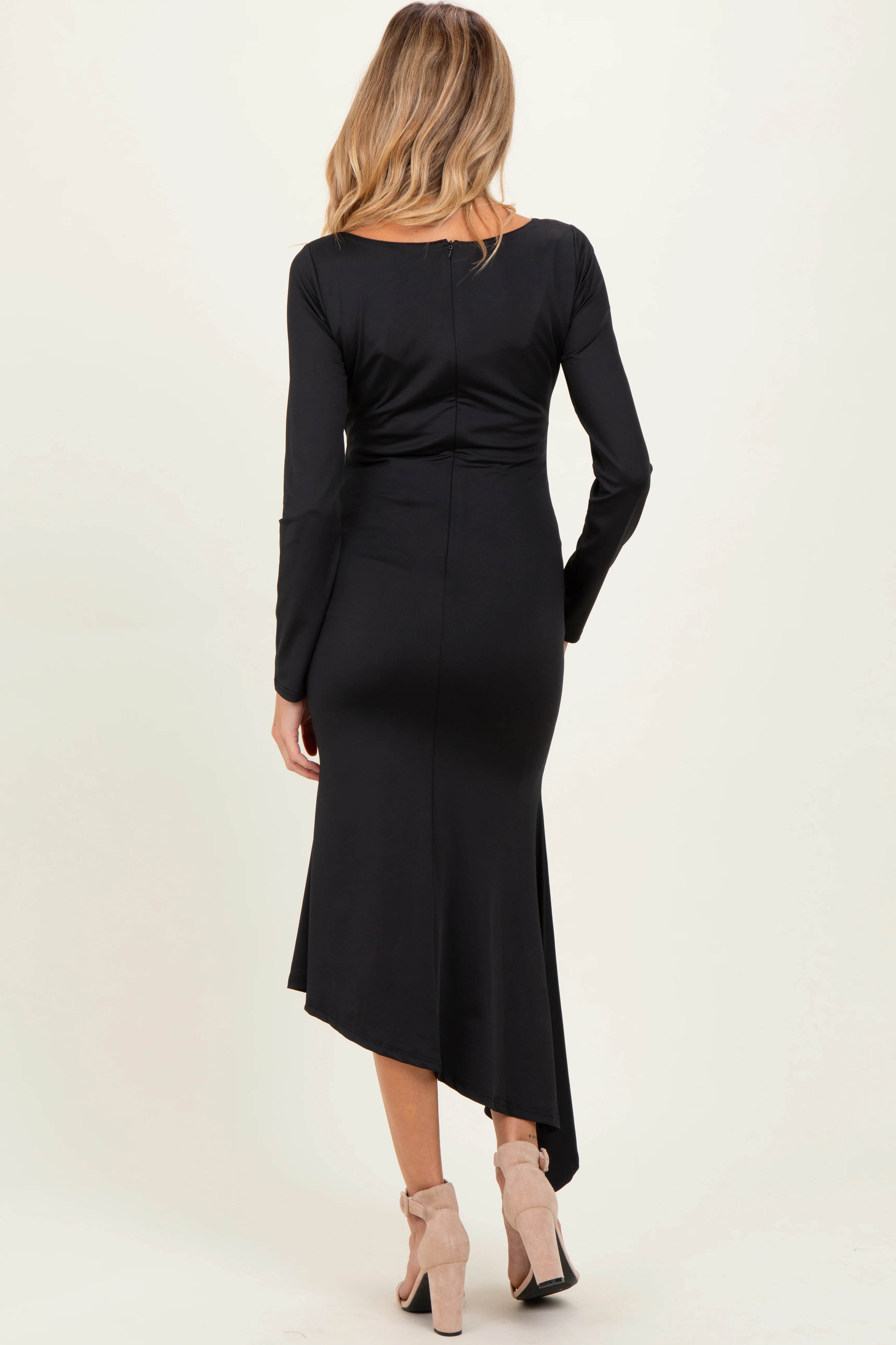 Black Asymmetric Hem Maternity Midi Dress - Image 4