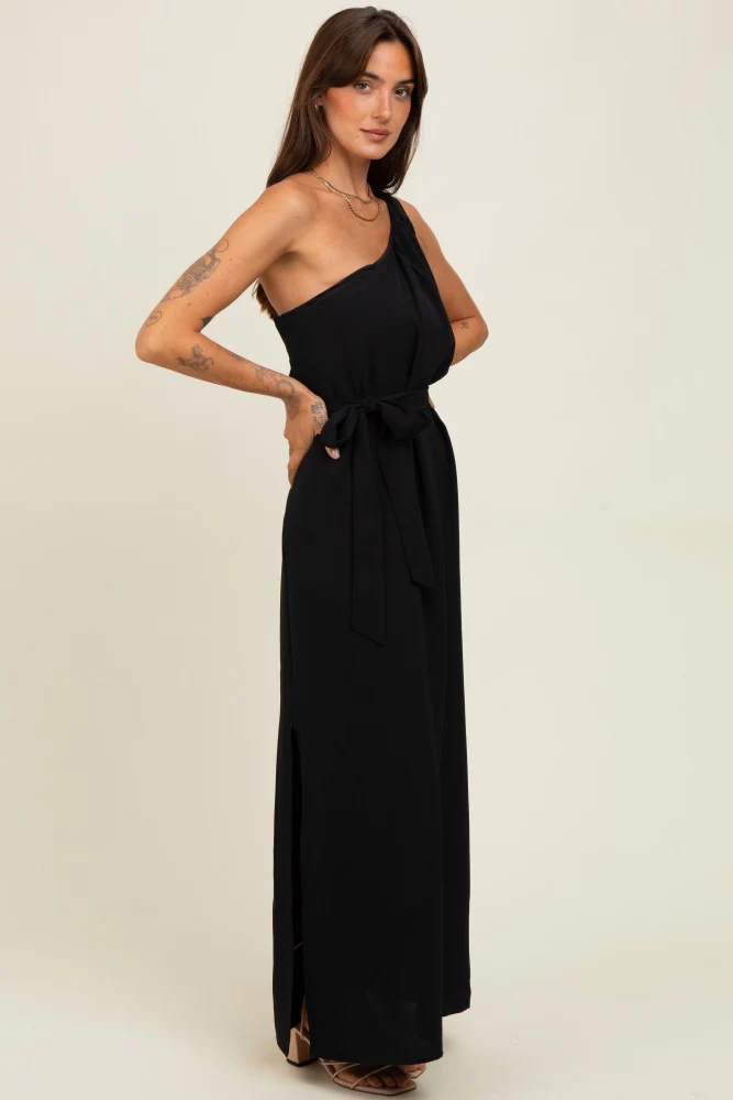 Black Asymmetrical Maxi Dress - Image 3