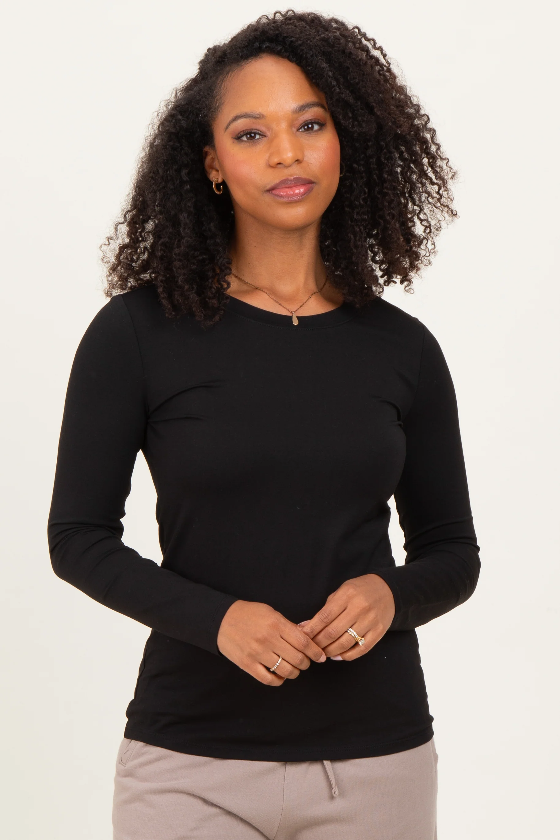 Black Basic Long Sleeve Maternity Top - Image 5