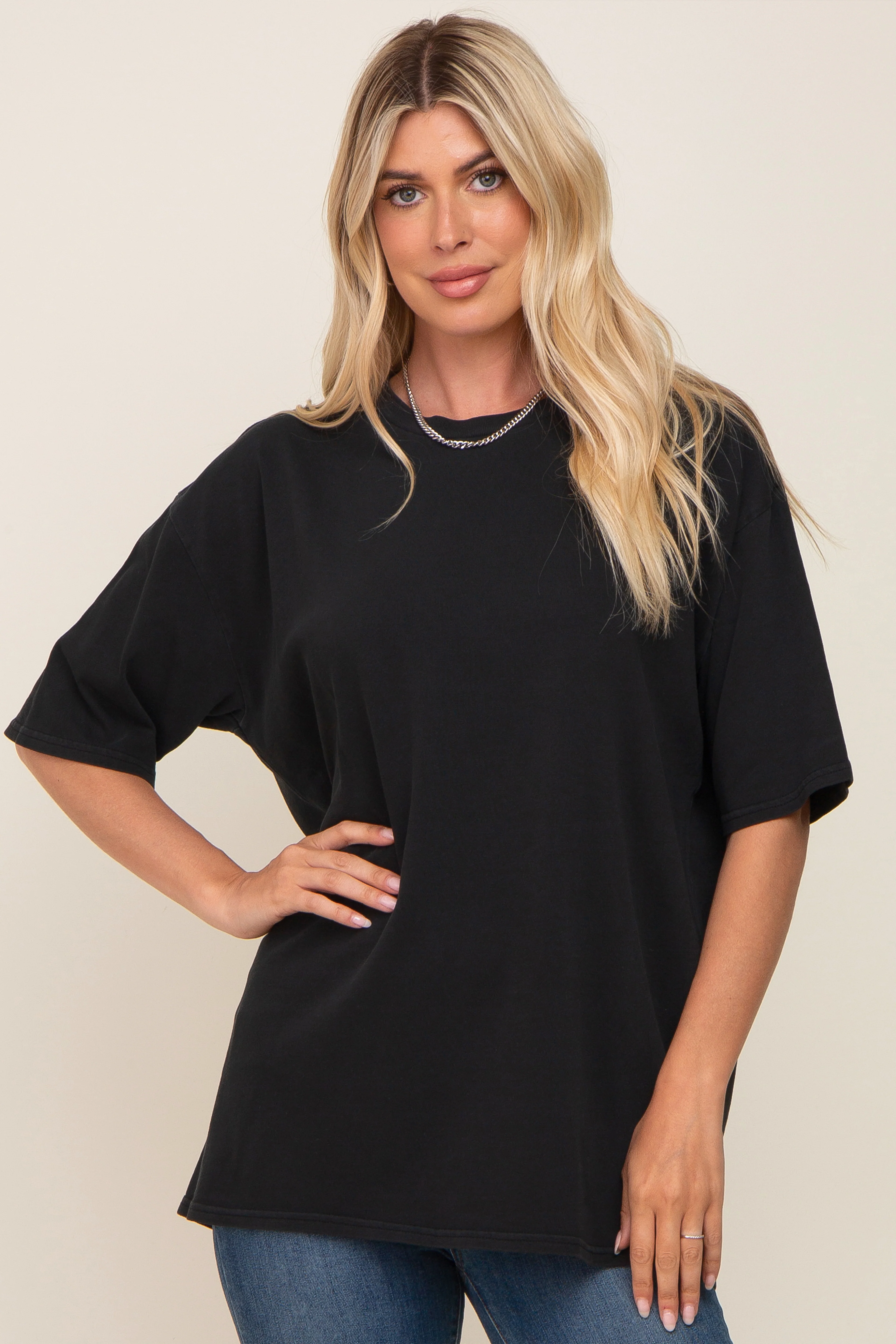 Black Basic Oversized Maternity T-Shirt - Image 5