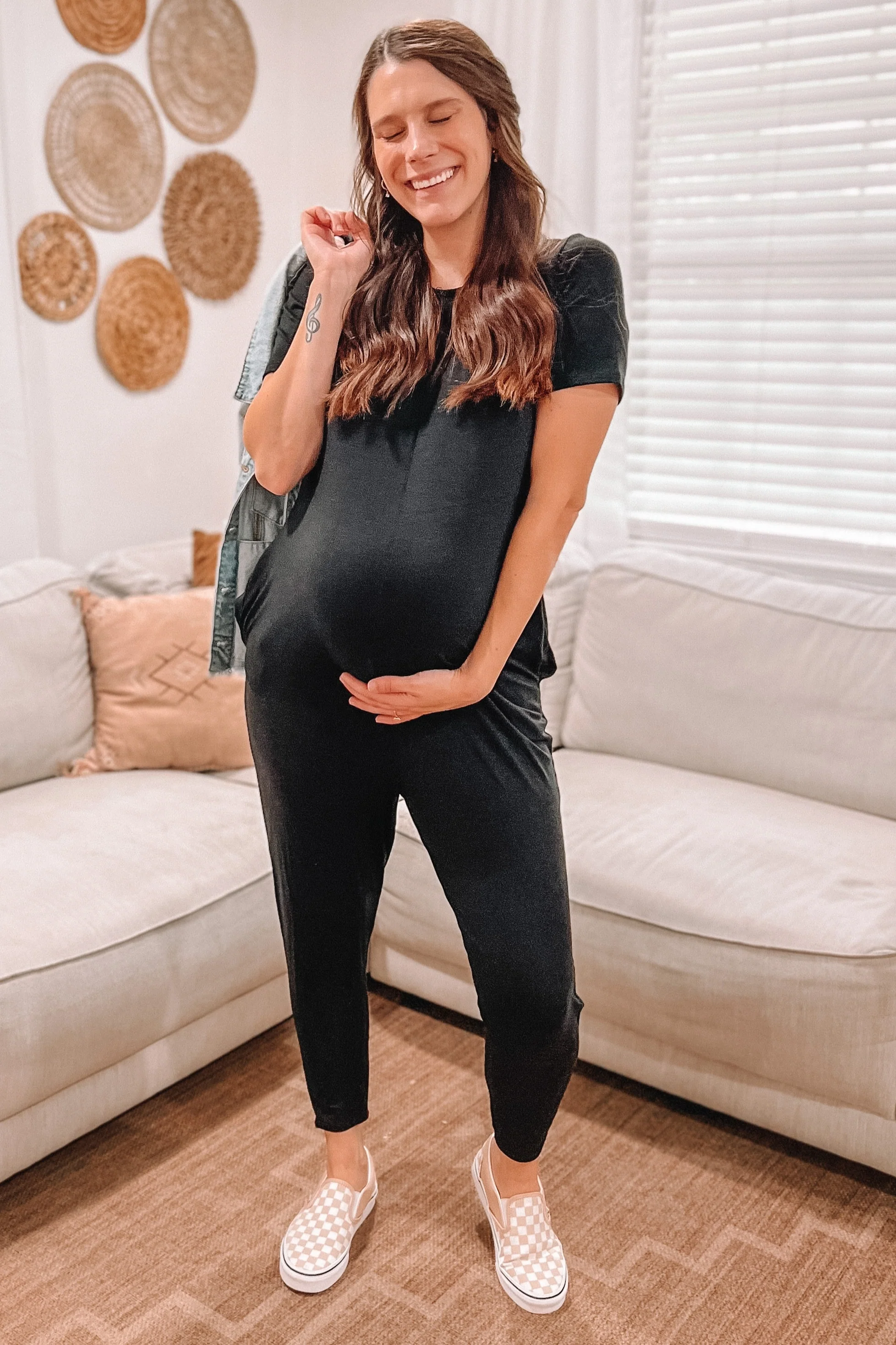Black Basic Short Sleeve Maternity Jumpsuit - Image 7