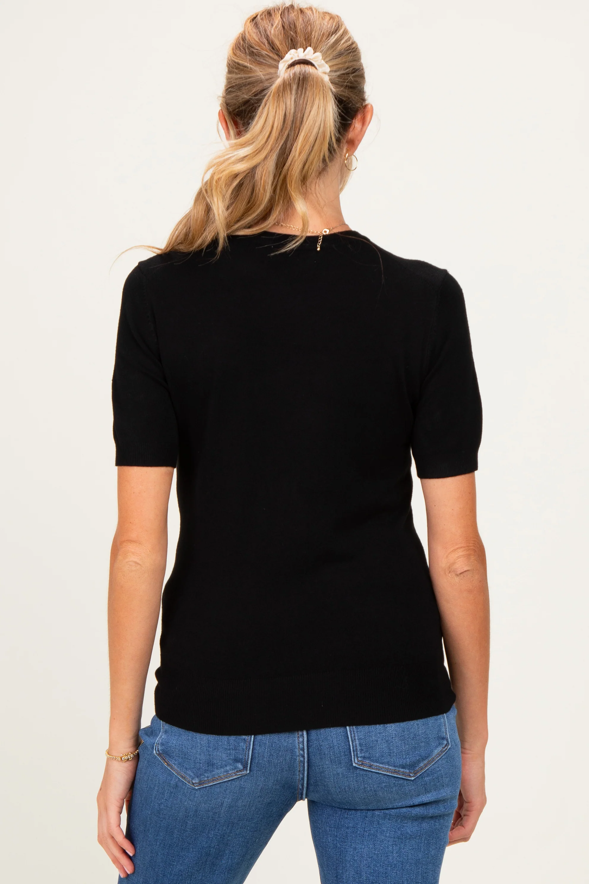 Black Basic Short Sleeve Maternity Sweater Top - Image 4