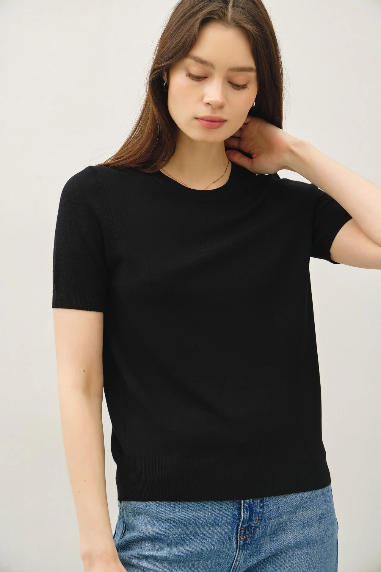 Black Basic Short Sleeve Maternity Sweater Top - Image 5