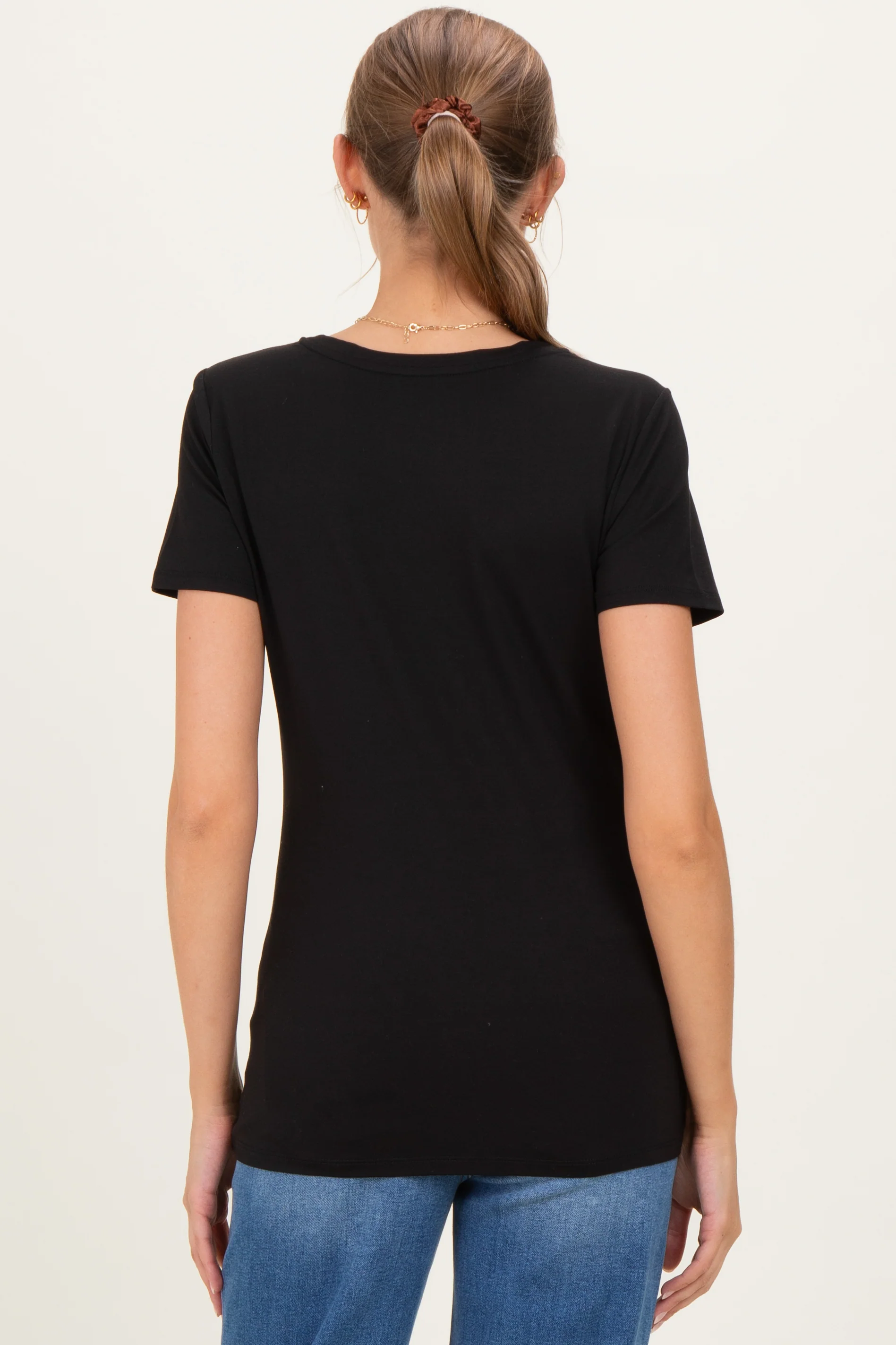 Black Basic Short Sleeve Maternity Tee - Image 4
