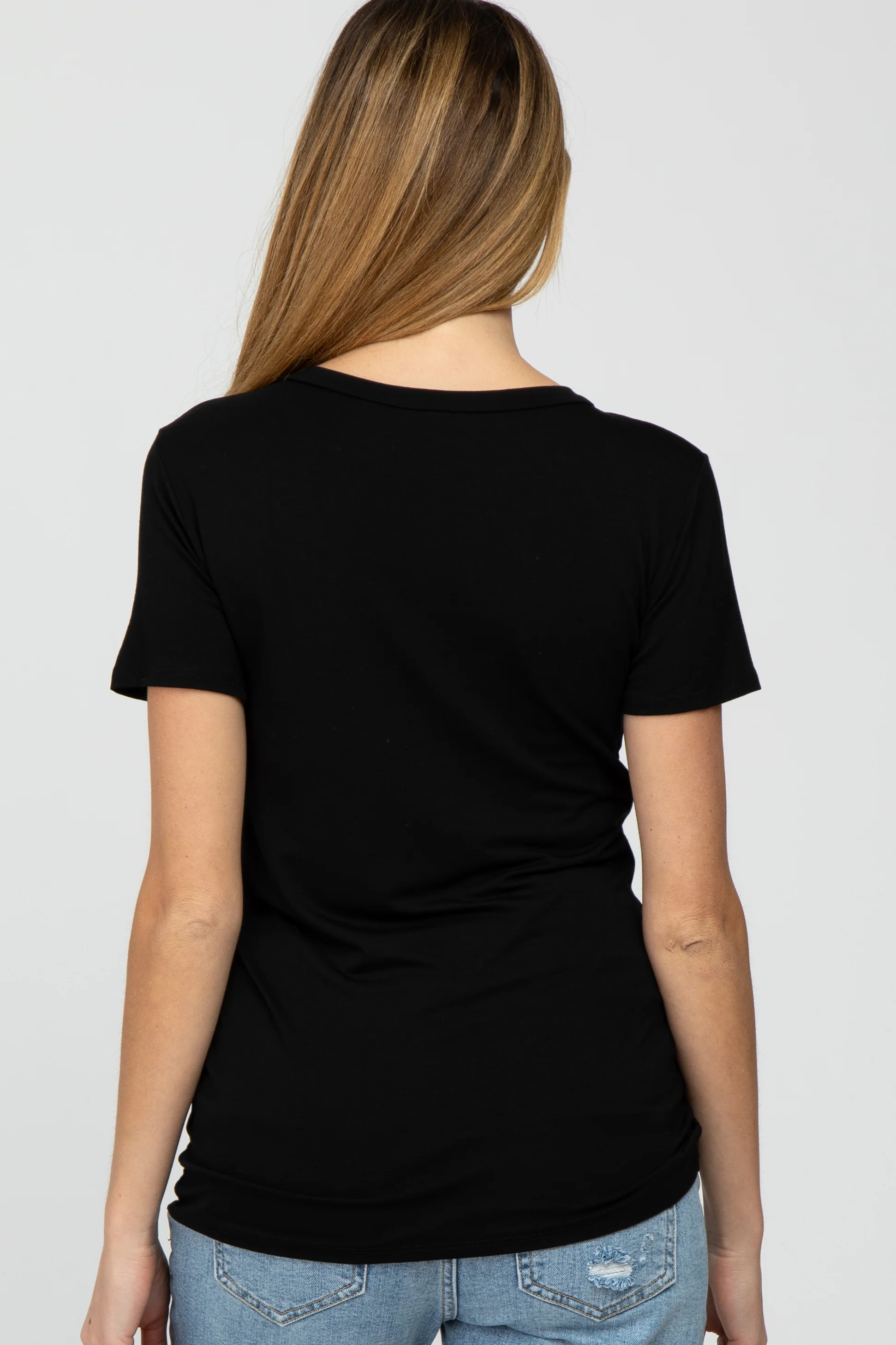Black Basic Short Sleeve Maternity Top - Image 3