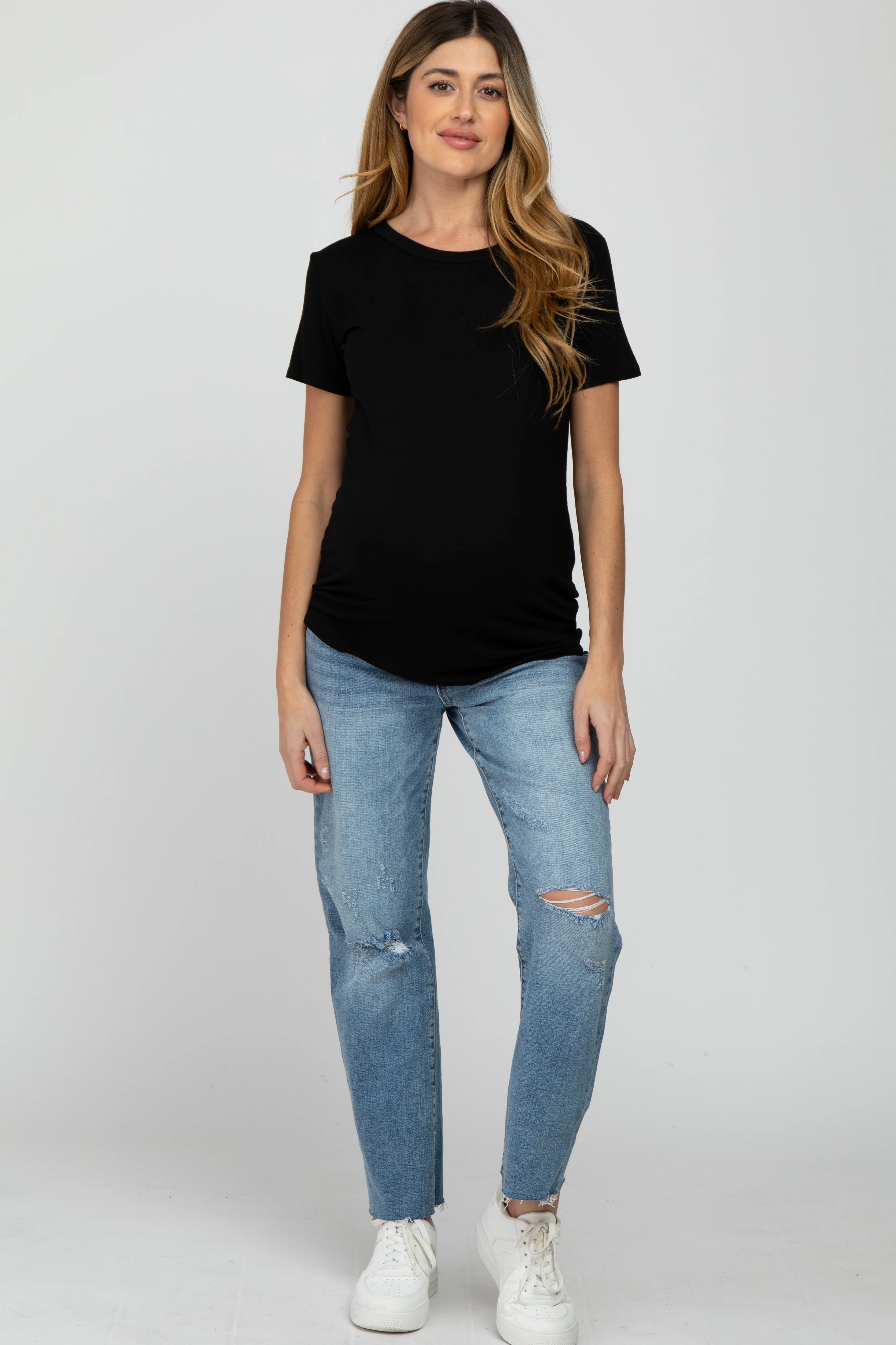 Black Basic Short Sleeve Maternity Top - Image 4