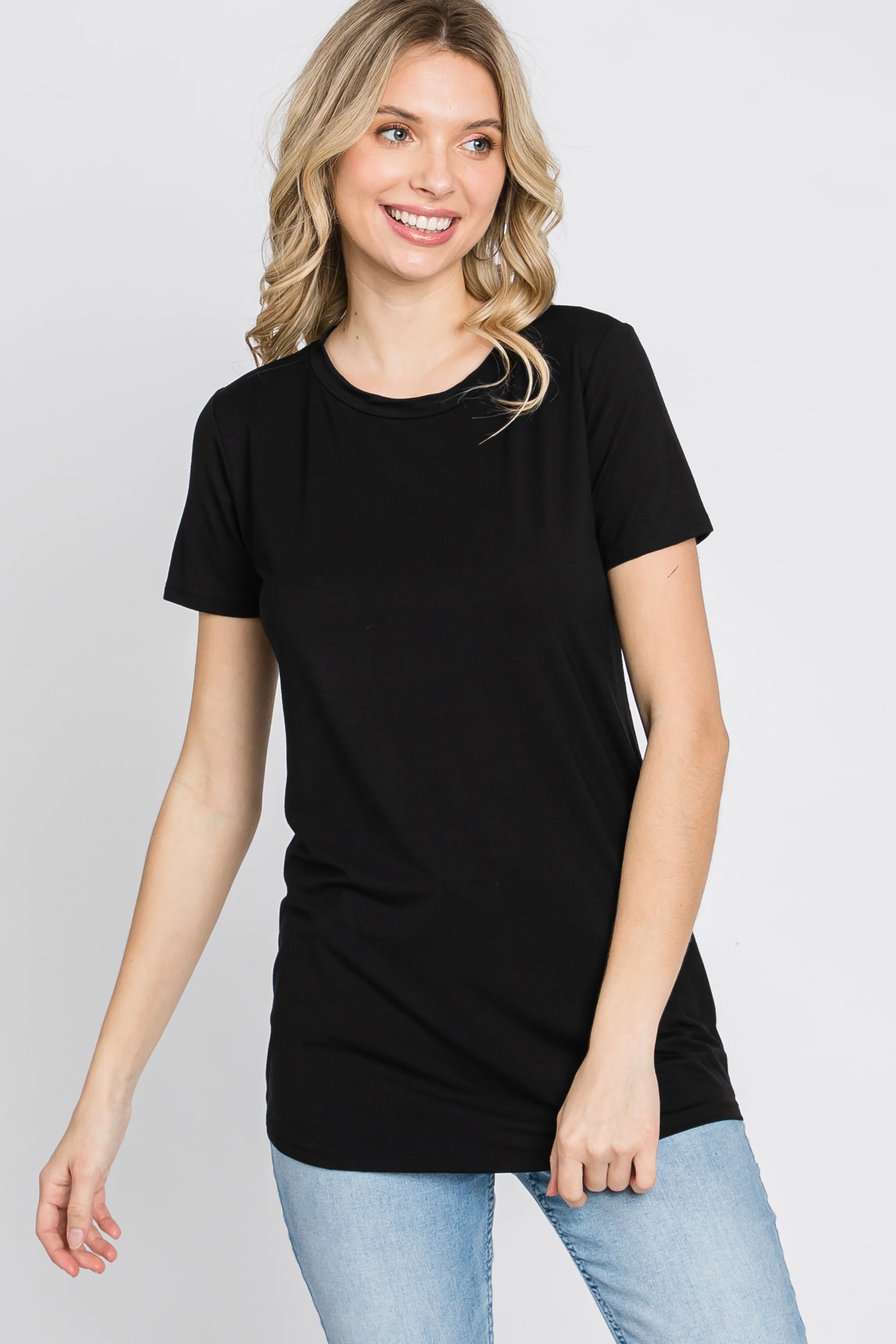 Black Basic Short Sleeve Maternity Top - Image 5