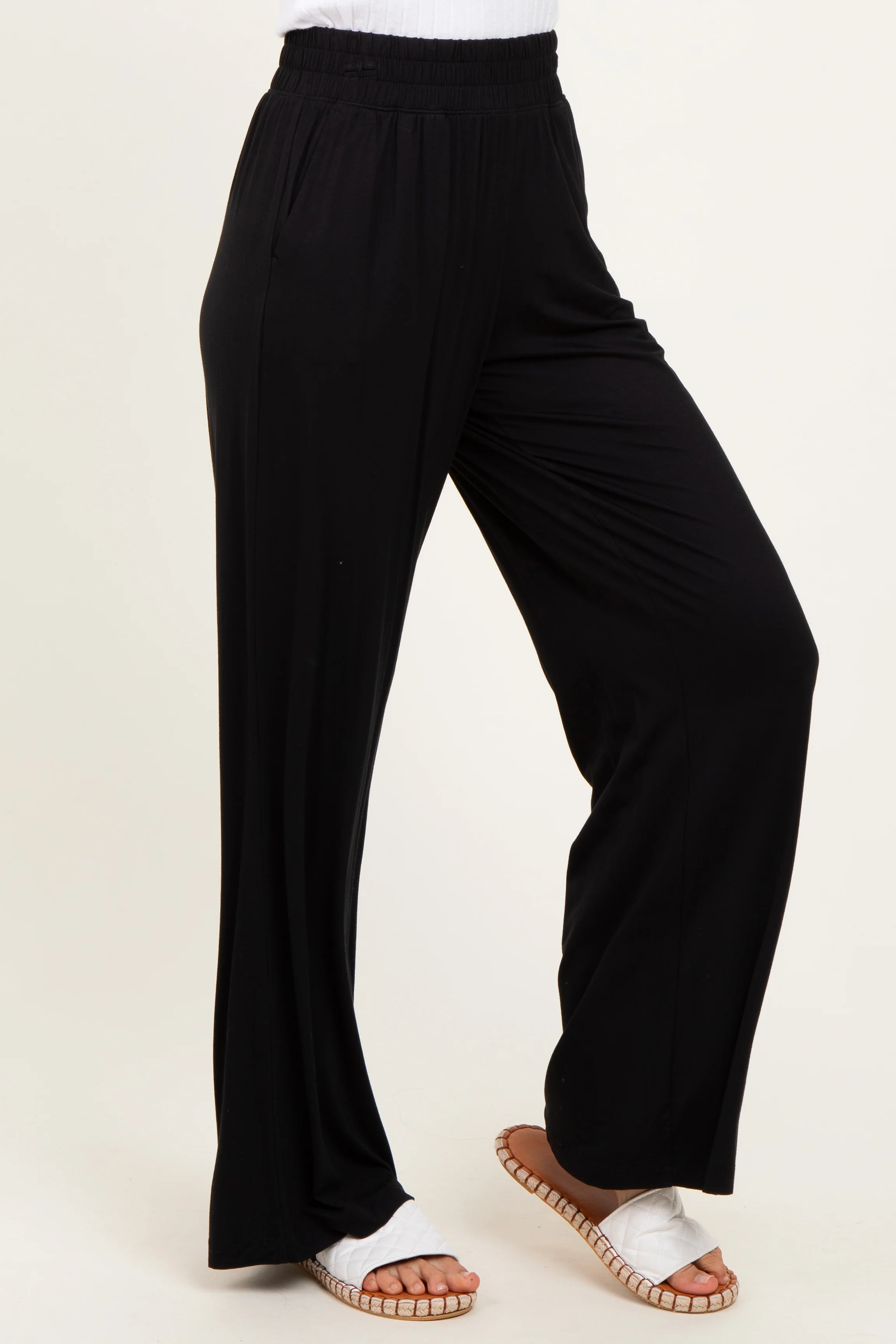 Black Basic Wide Leg Pocketed Pants - Image 4