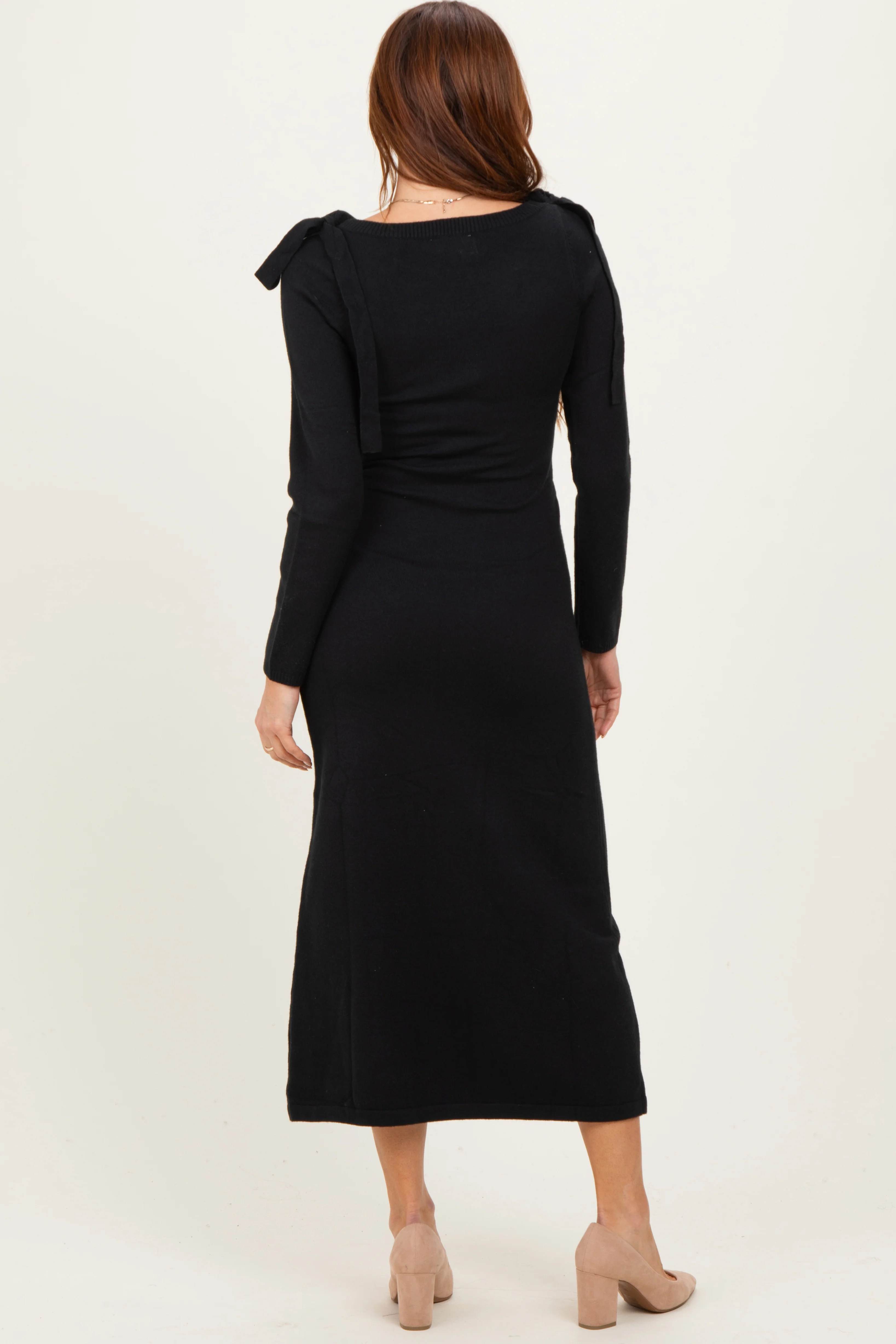 Black Bow Shoulder Knit Dress - Image 4