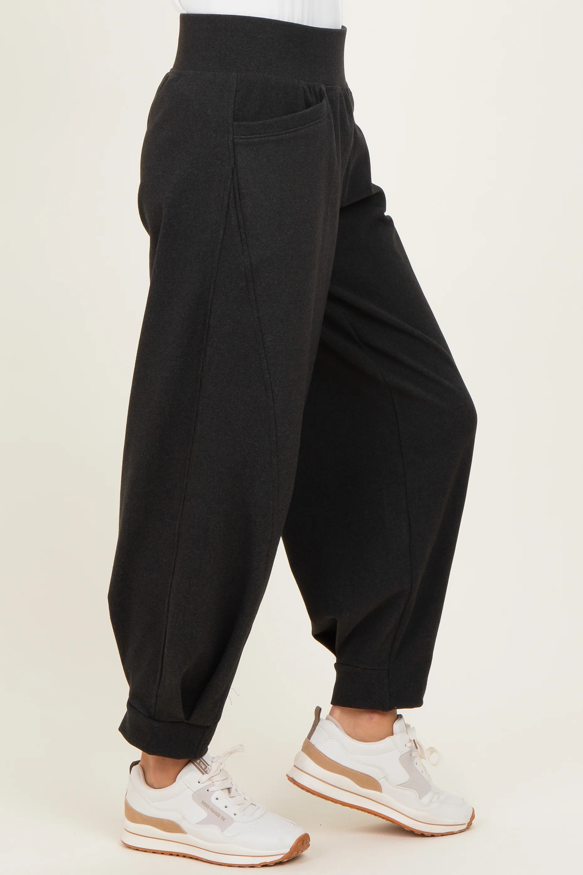 Black Brushed Knit Barrel Leg Joggers - Image 4