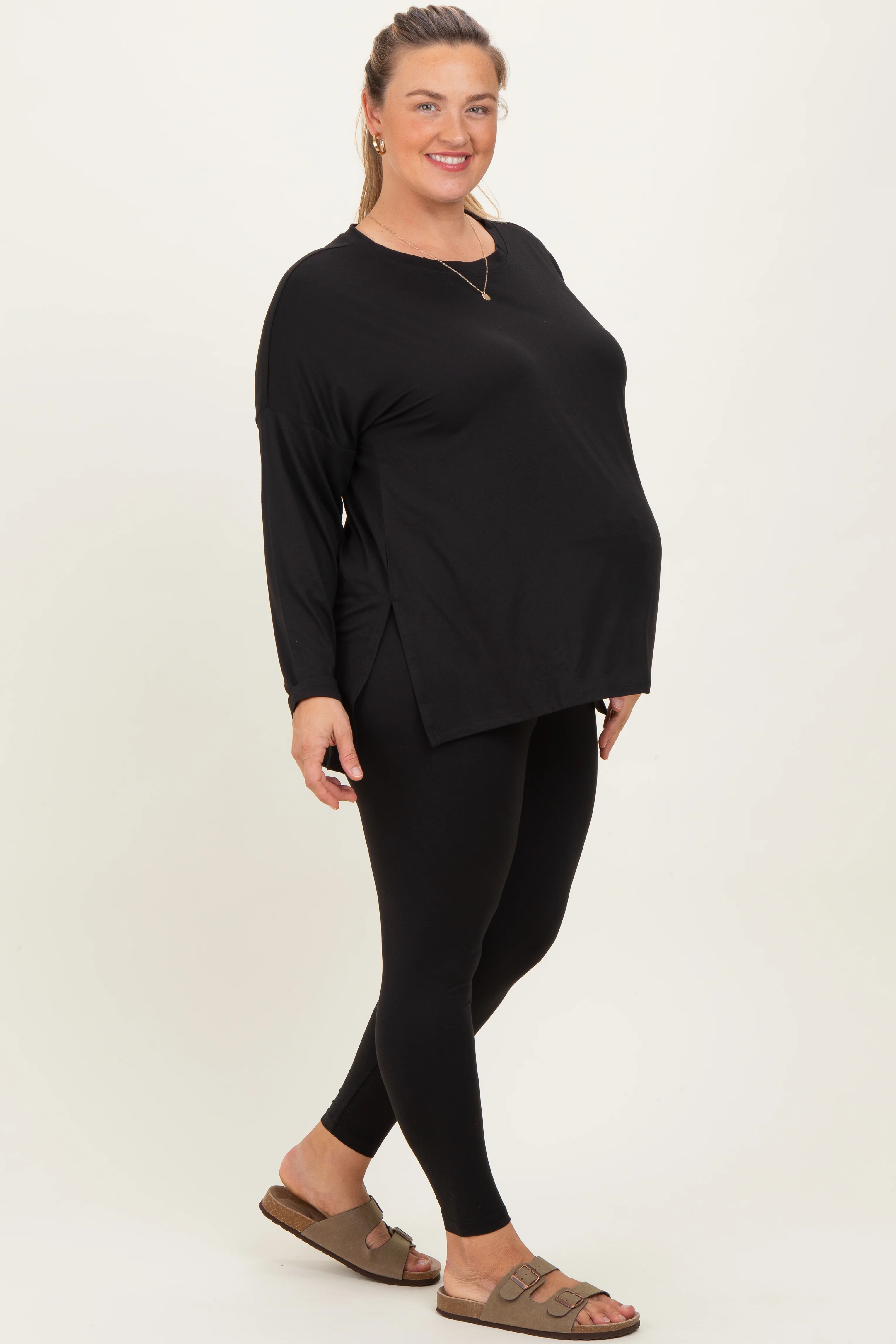 Black Brushed Knit Oversized Top and Legging Maternity Plus Set - Image 3