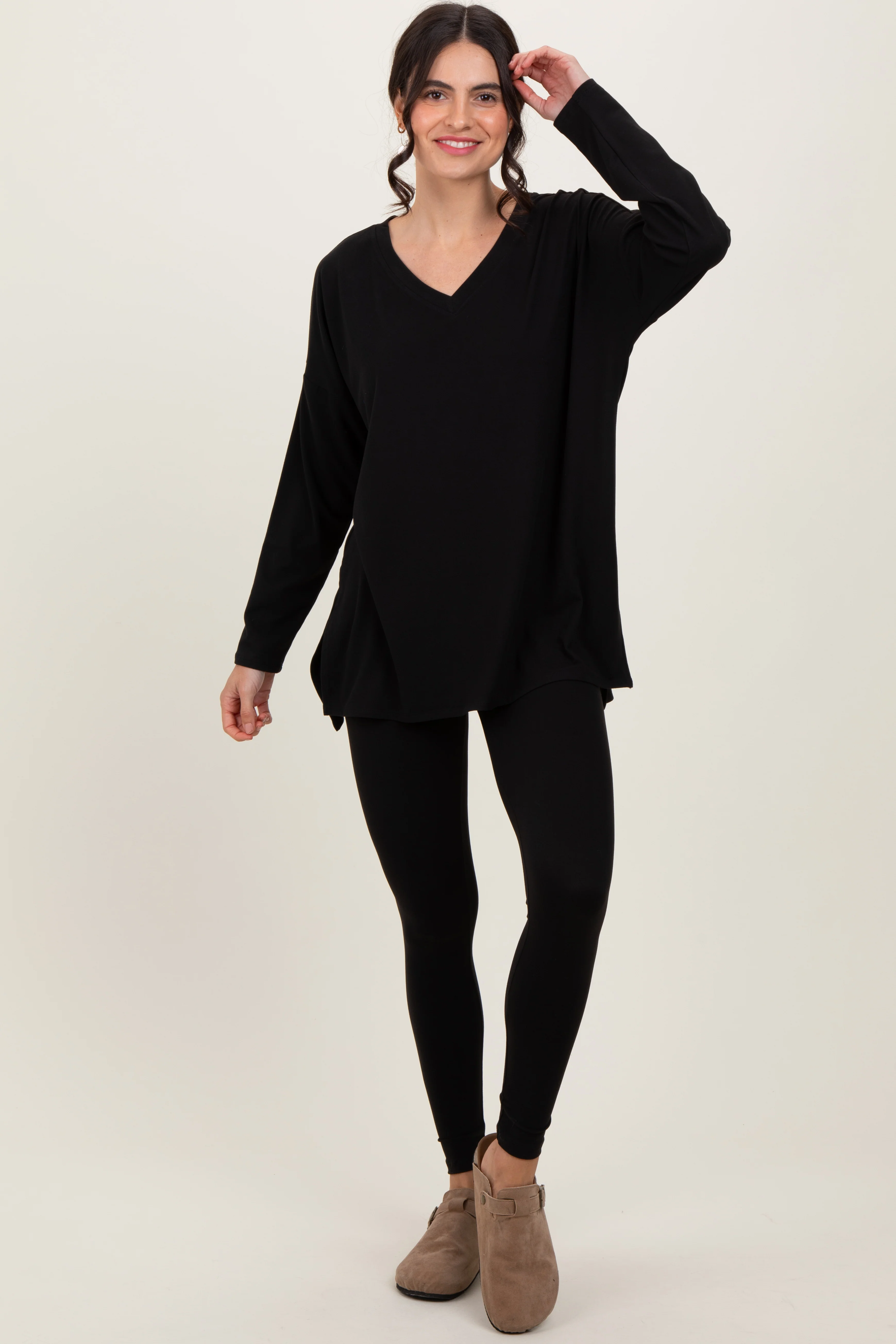 Black Brushed Knit Oversized Top and Legging Set - Image 2