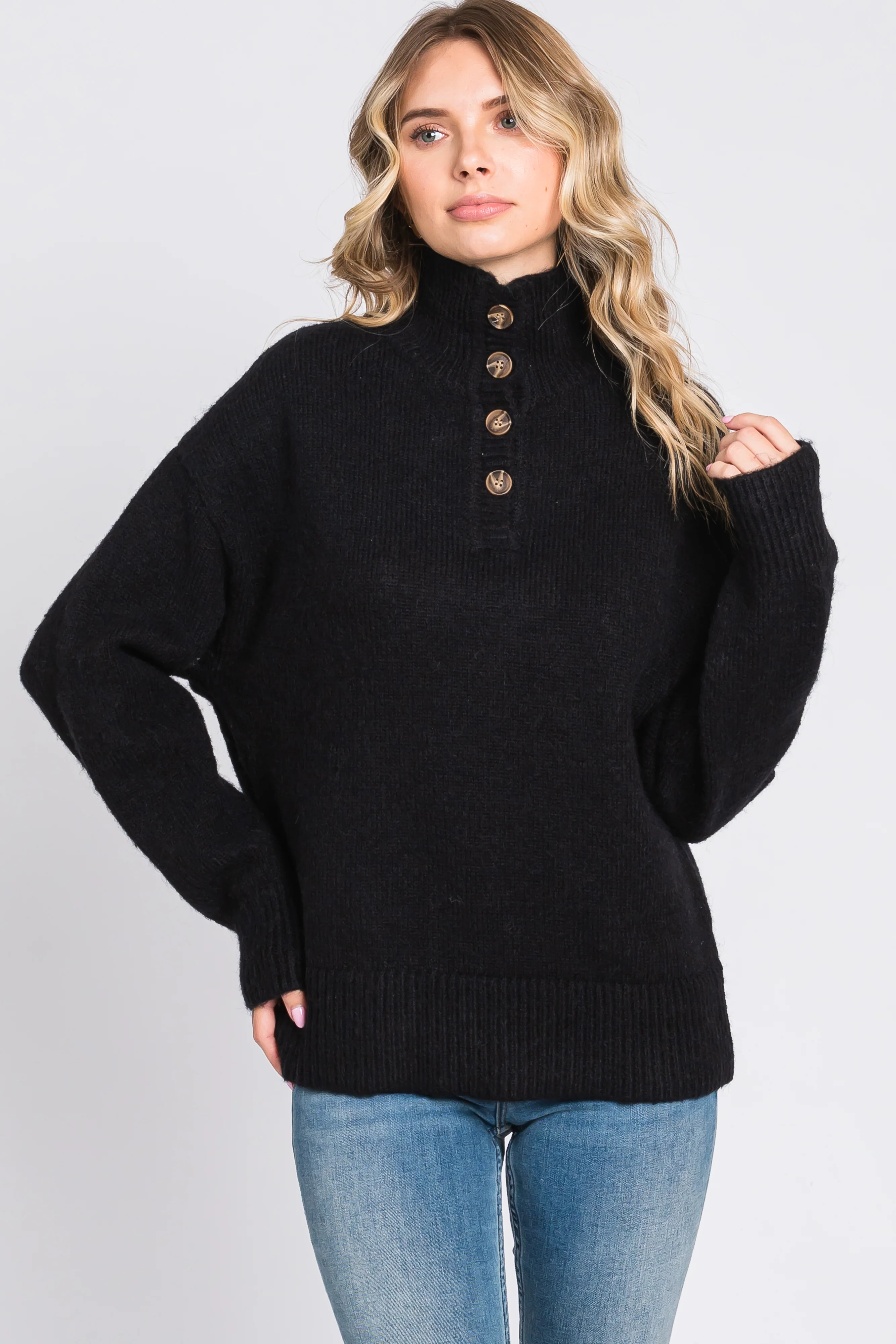 Black Button Front Maternity Sweater - Image 5