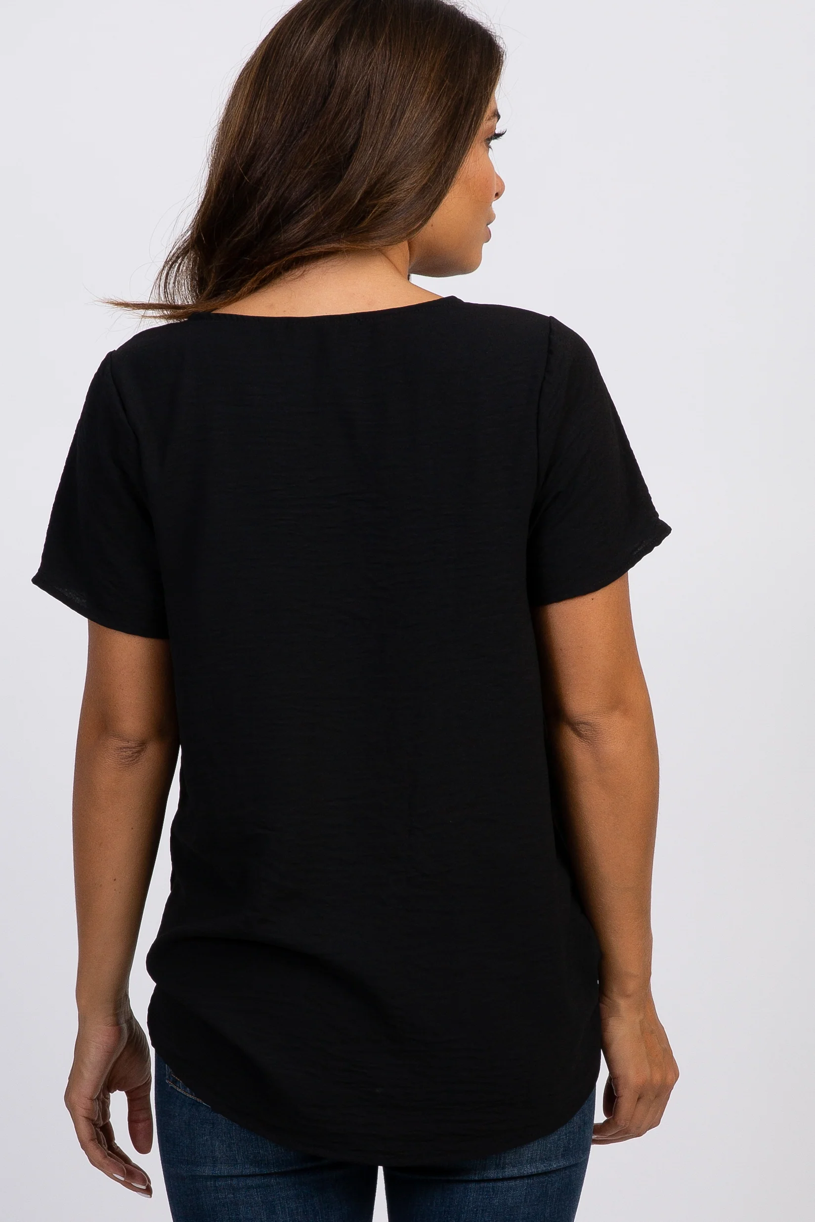 Black Button Tie Front Maternity Top - Image 3