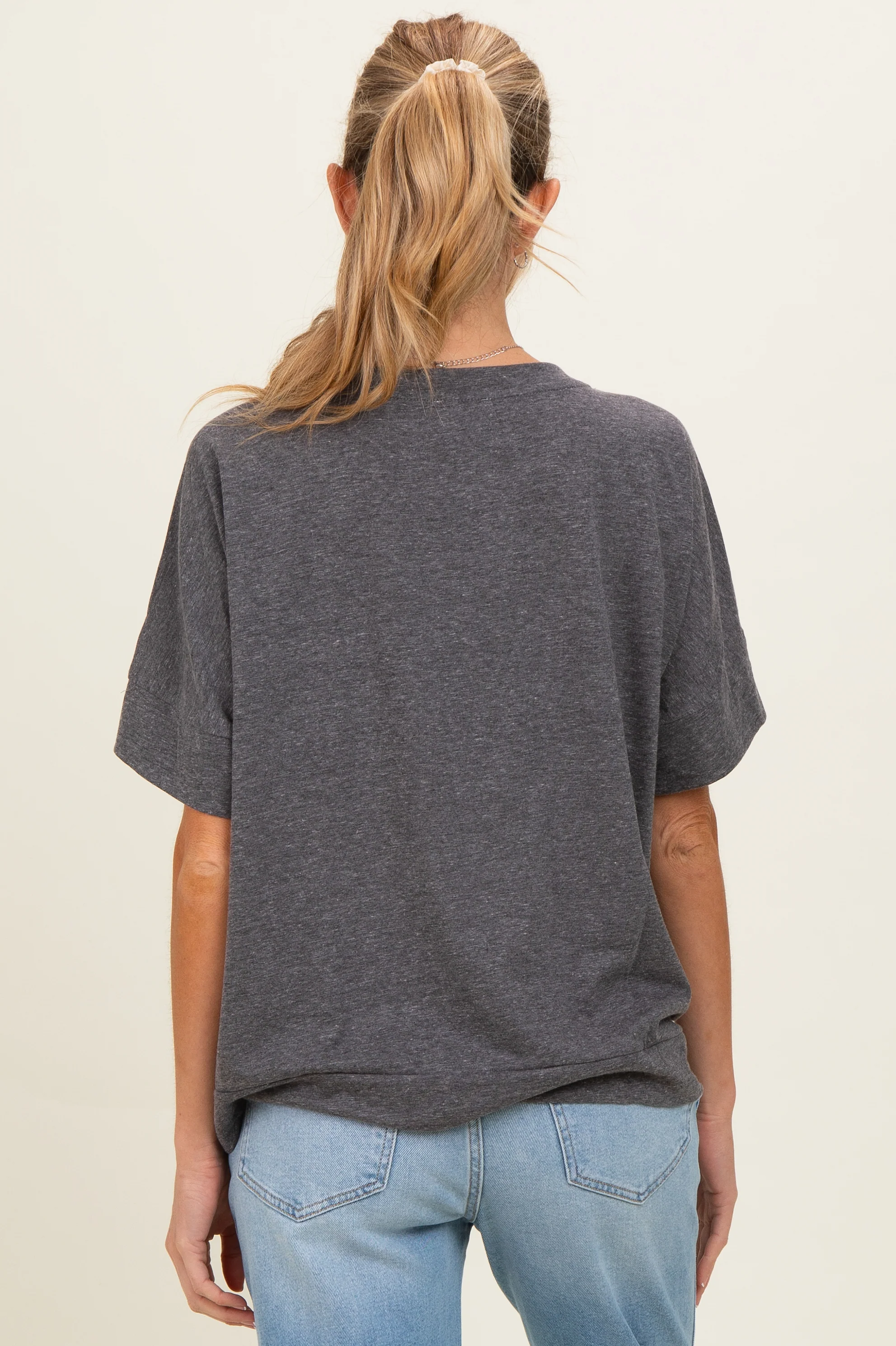 Black Charcoal Oversized Maternity Short Sleeve Top - Image 4