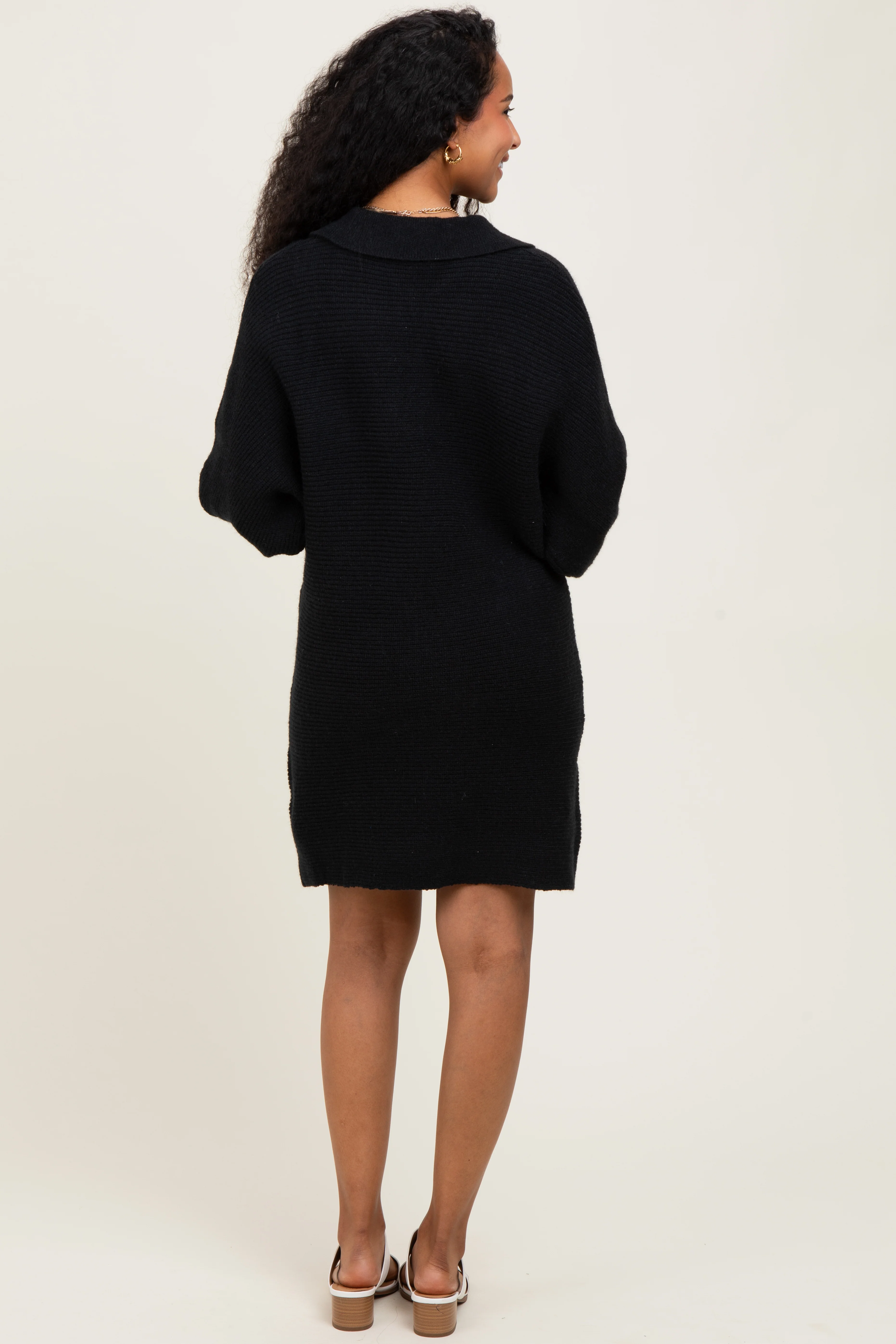Black Chunky Knit Collared Maternity Sweater Dress - Image 4