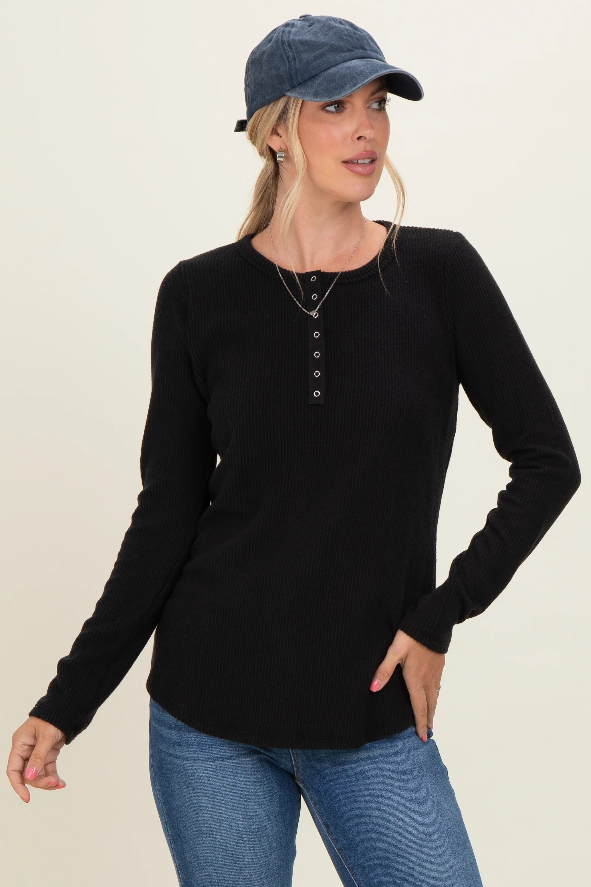 Black Contrast Long Sleeve Maternity Thermal Top - Image 4