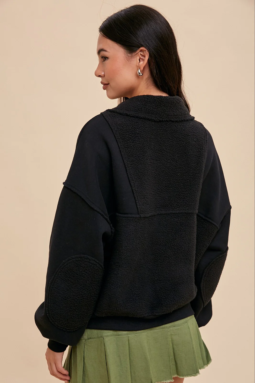 Black Contrast Reversed Fleece 1/4 Zip Pullover - Image 3