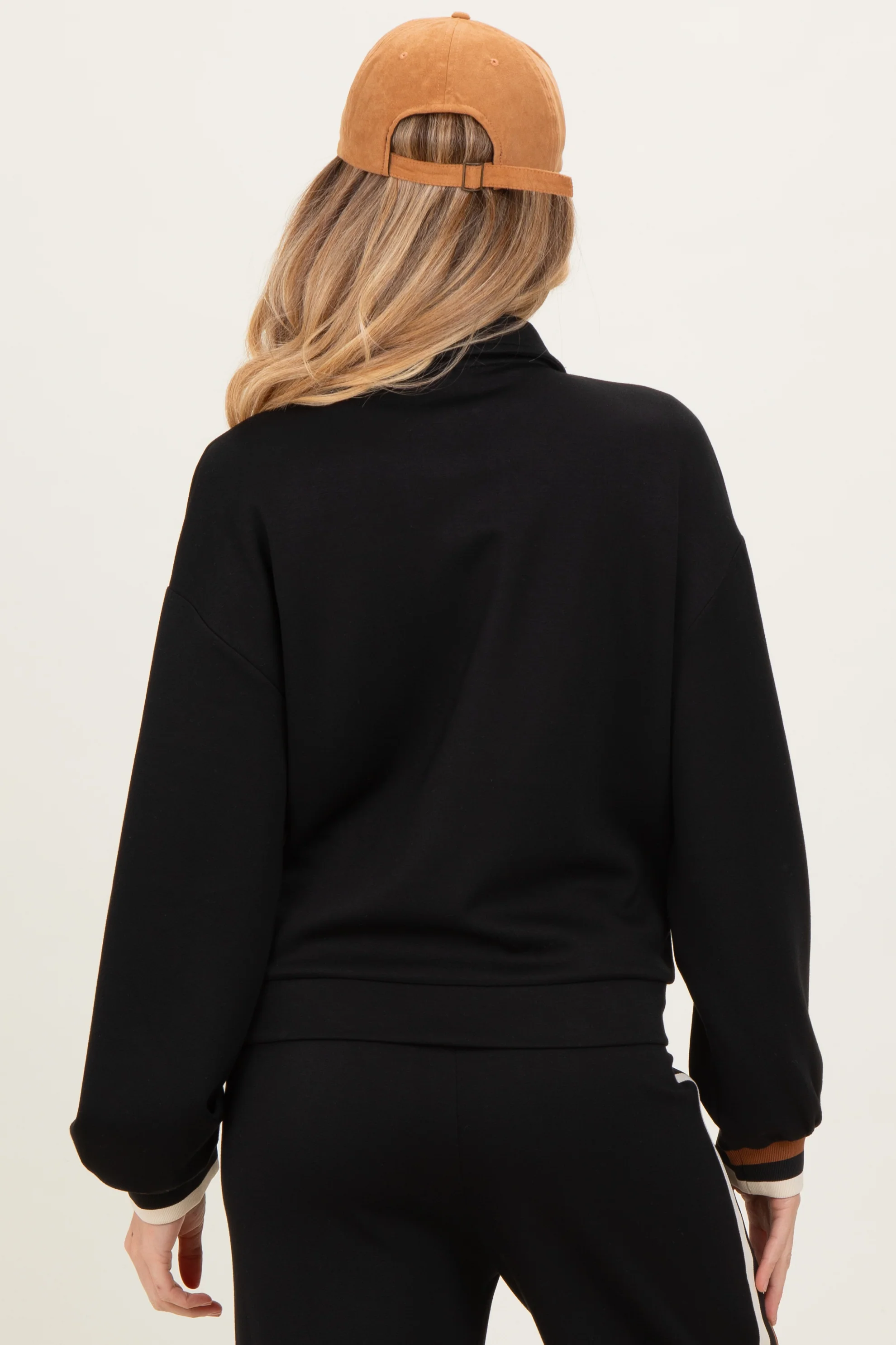 Black Contrast Trim Half Zip Maternity Sweatshirt - Image 3