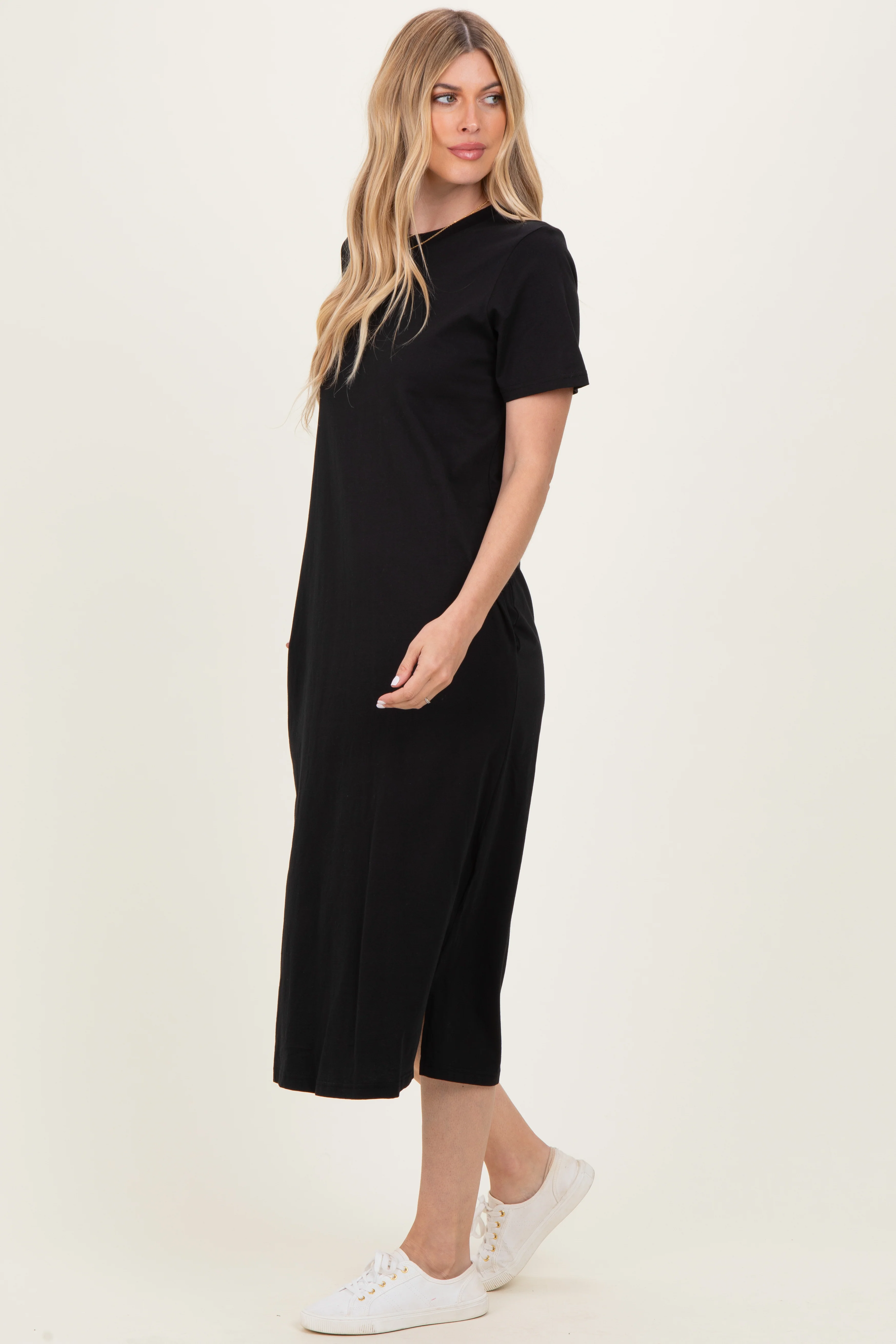 Black Cotton T-Shirt Midi Dress - Image 3